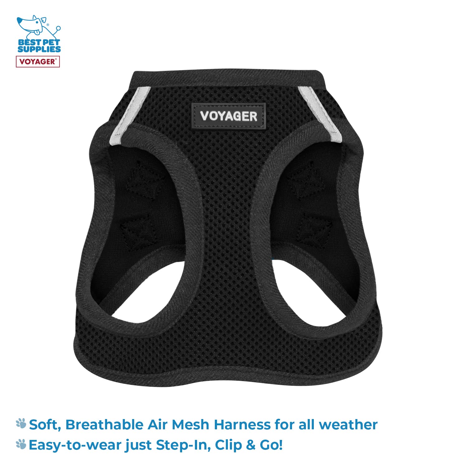 Voyager Step-In Air All Weather Mesh Harness And Reflective Dog 5 Ft Leash Combo With Neoprene Handle, For Small, Medium And Large Breed Puppies By Best Pet Supplies - Leash Harness (Black), M