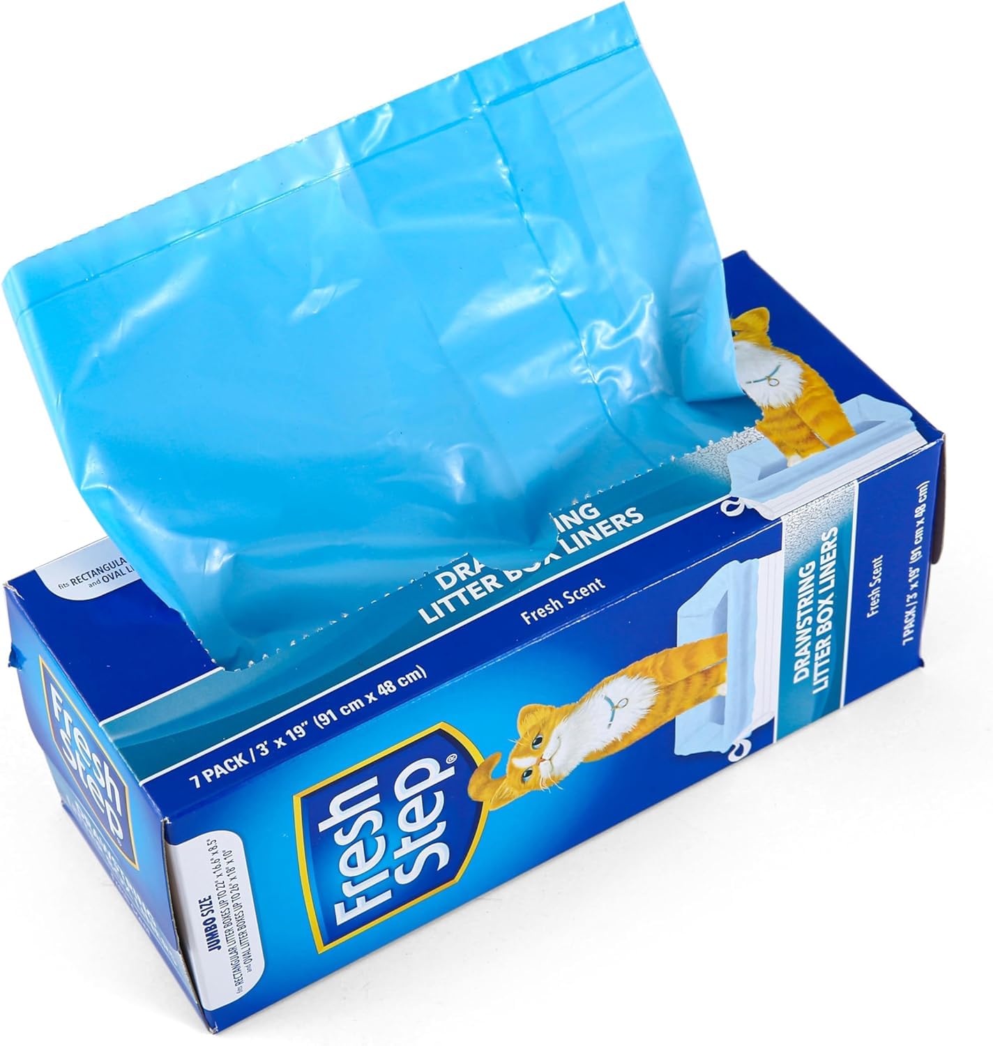 Fresh Step Drawstring Cat Litter Box Liners, Scented, Jumbo Size, 36' X 19' - 7 Count Per Box, 36 Boxes, Kitty Litter Bags, Cat Litter Liners For All Cats To Keep Your Home Clean