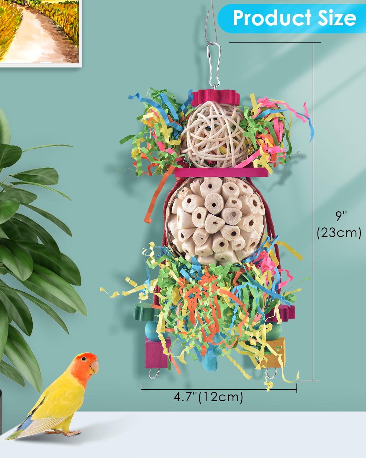Bissap 2Pcs Bird Parrot Foraging Shredder Hanging Toys Sola Balls Sepak Takraw With Pacifier For Small Parrots Parakeets Conures