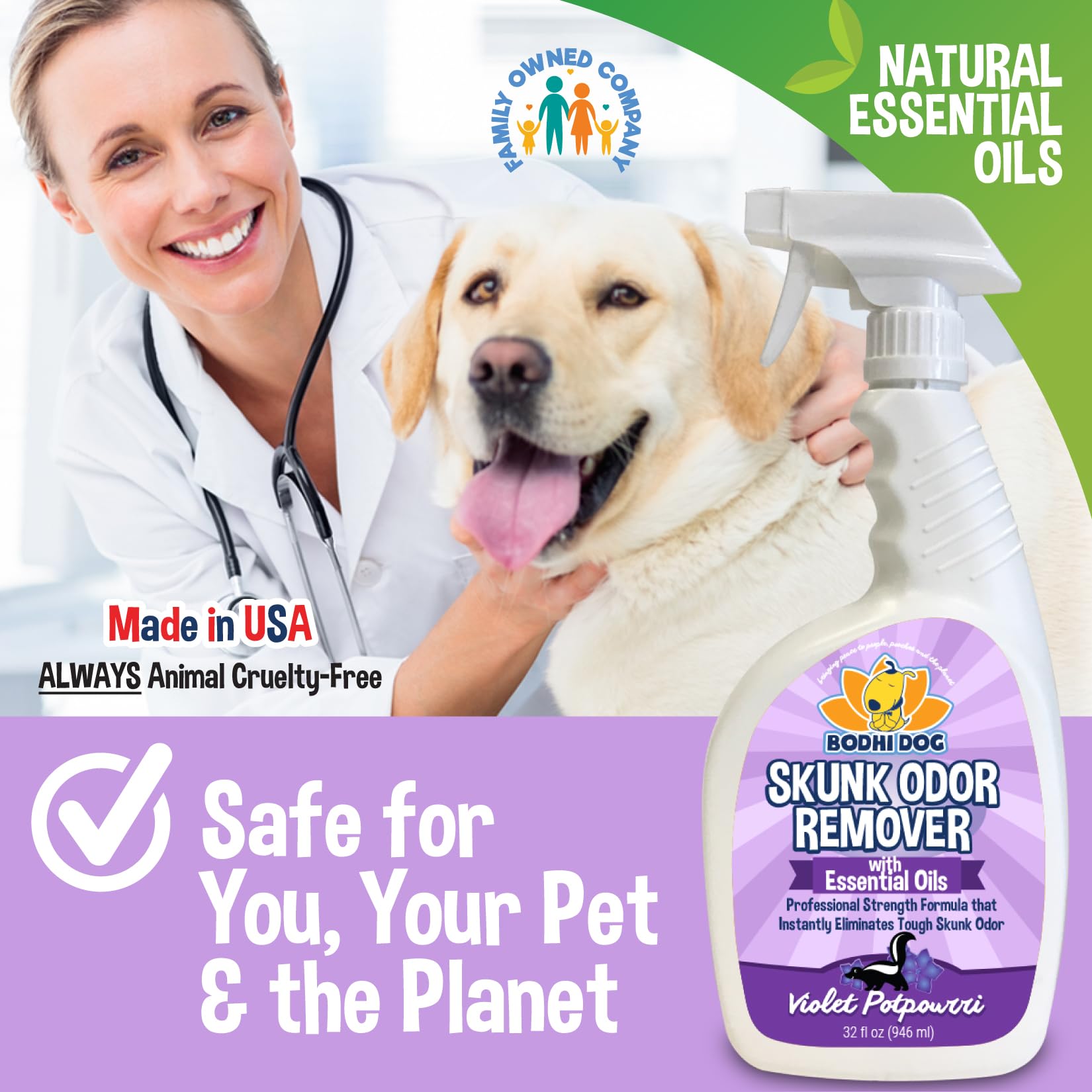 Bodhi Dog Pet Deskunk Spray Odor Eliminator- Skunk Smell Remover With Essential Oils For Dogs, Cats, Furniture, Carpet & Clothin