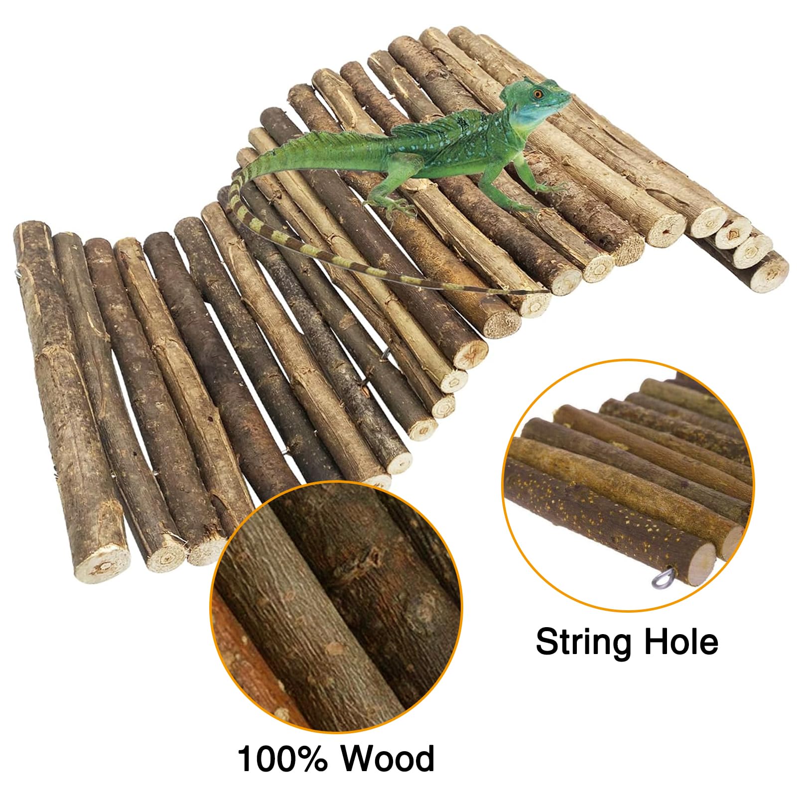 Hamiledyi Wooden Reptile Hideout Bearded Dragon Bendy Bridge Climbing Ladder Hiding Hut Reptiles Hide Cave Habitat Decor For Lizards Gecko Spiders Snakes Tortoise(L:20' X 11.8')