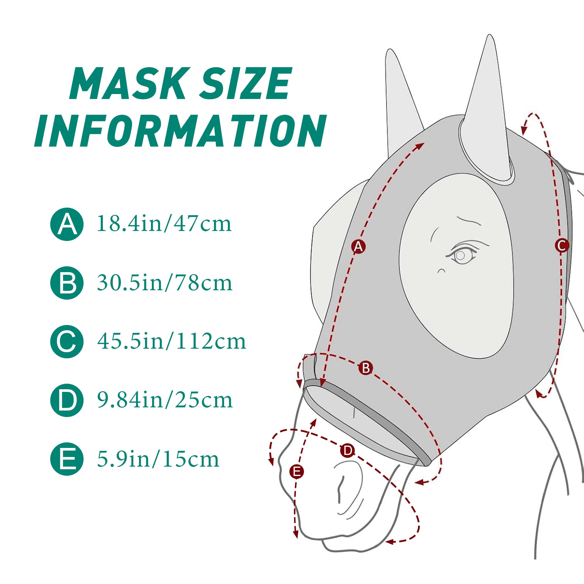 Qoroos 2 in 1 Set Detachable Horse Fly Mask with Nose Cover Fly Masks for Horses with Ears & Eyes Adjustable for All Face UV Pro