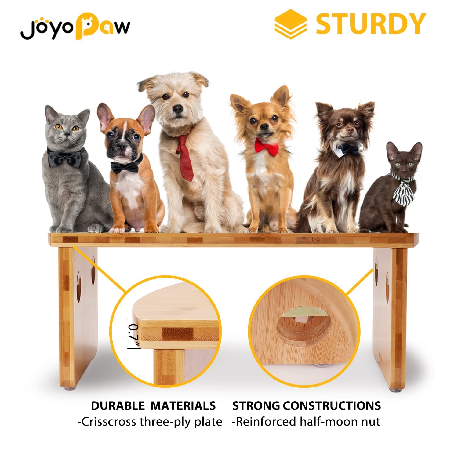 Elevated Dog Bowls, Bamboo Raised Dog Bowl For Small Dogs & Cats, With 2 Stainless Steel Bowls (4'' Tall-20Oz Bowl, Natural)