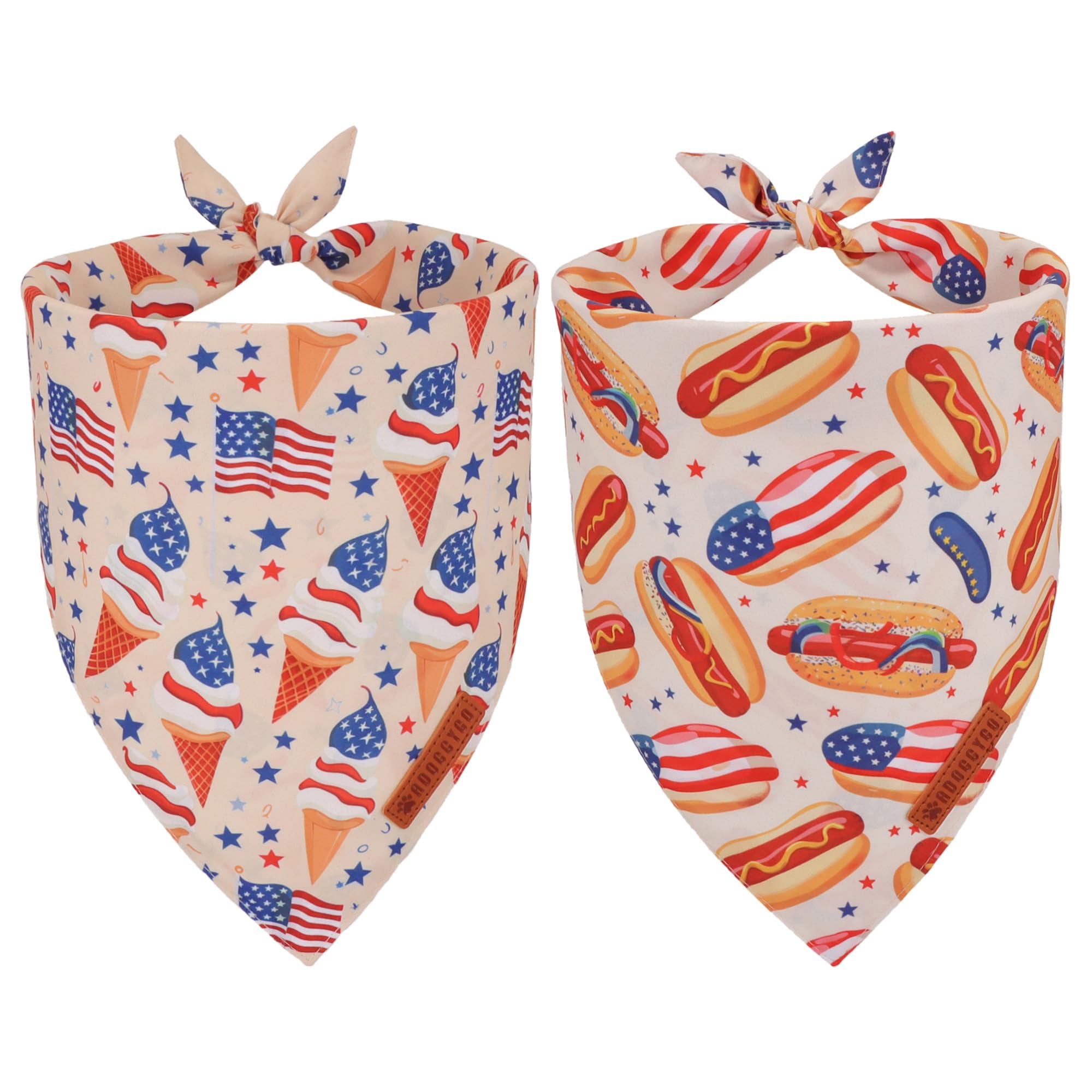 Adoggygo American Flag Dog Bandana, Ice Cream Hamburg Flag Pet Scarf, Premium Durable Fabric, Patriotic 4Th Of July Bandanas For