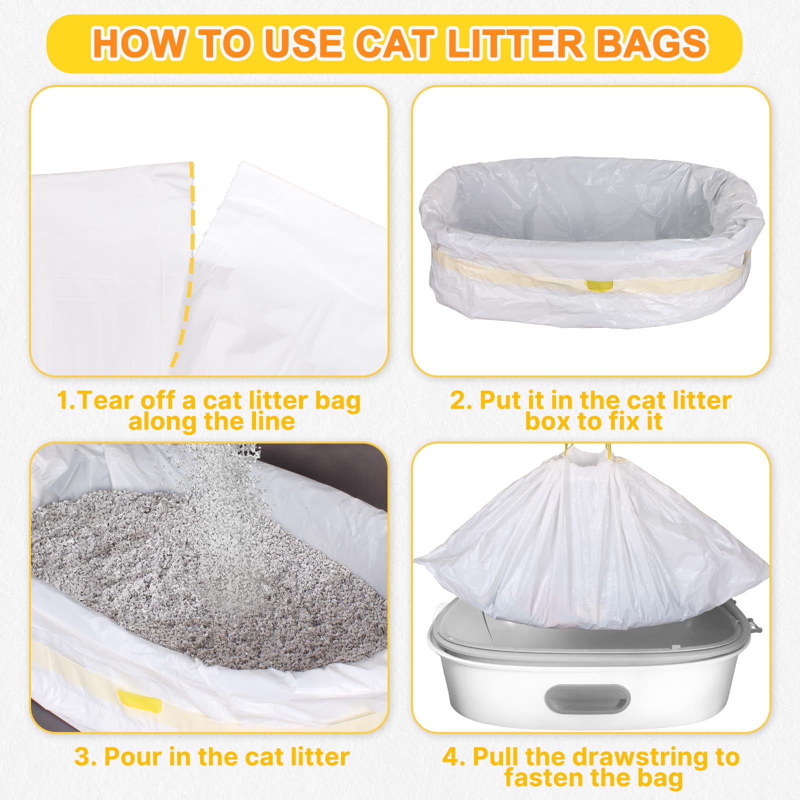 Lanswood 50 Count Yellow Cat Litter Bags, 36x18 Tear Resistant Durable Drawstring Liners for Extra Large Litter Boxes