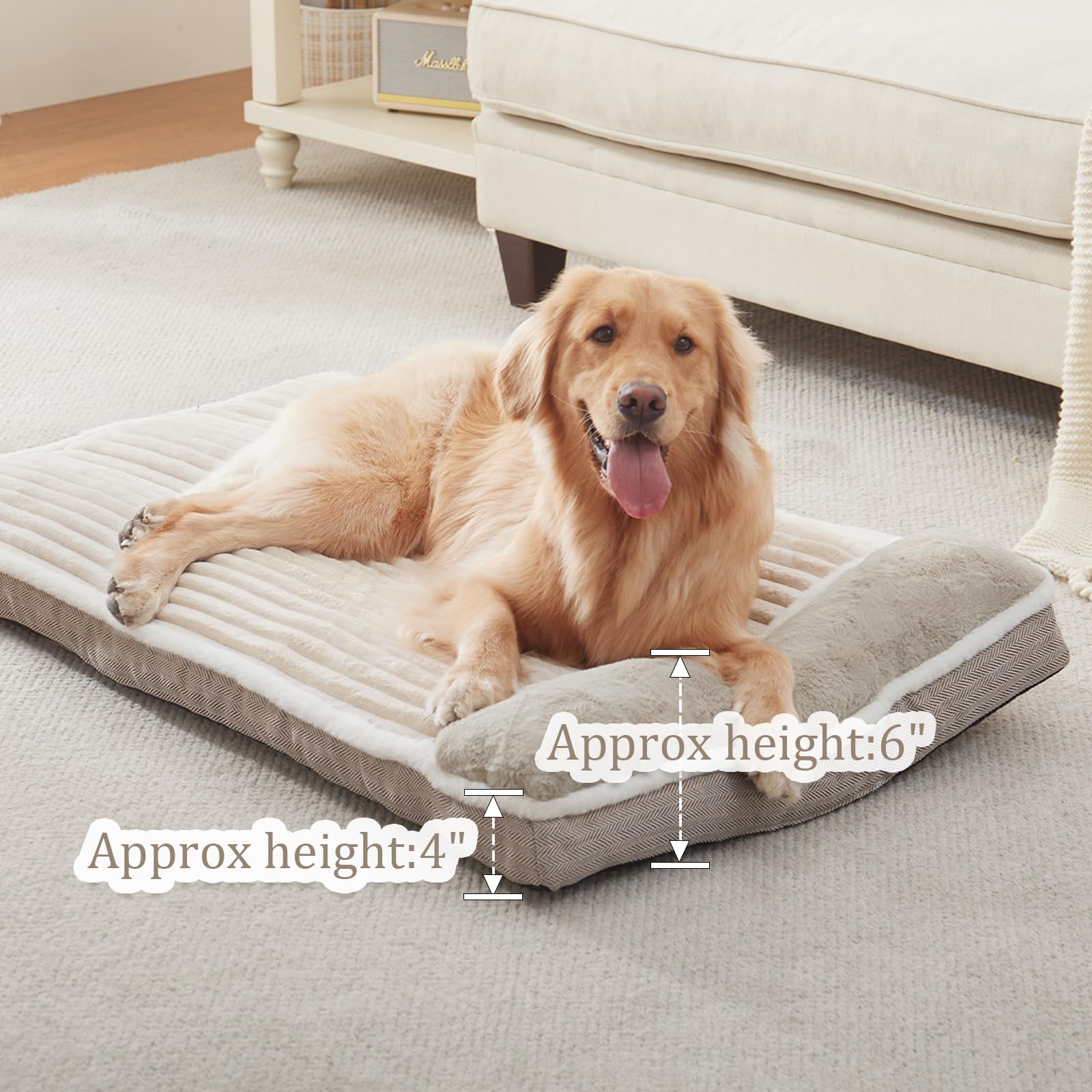 Dog Bed For Large Dogs, Dog Mattress With Pillow For Crate Kennel, Sofa Pet Bed, Super Soft Pet Bed For Medium, Jumbo, Small Dog