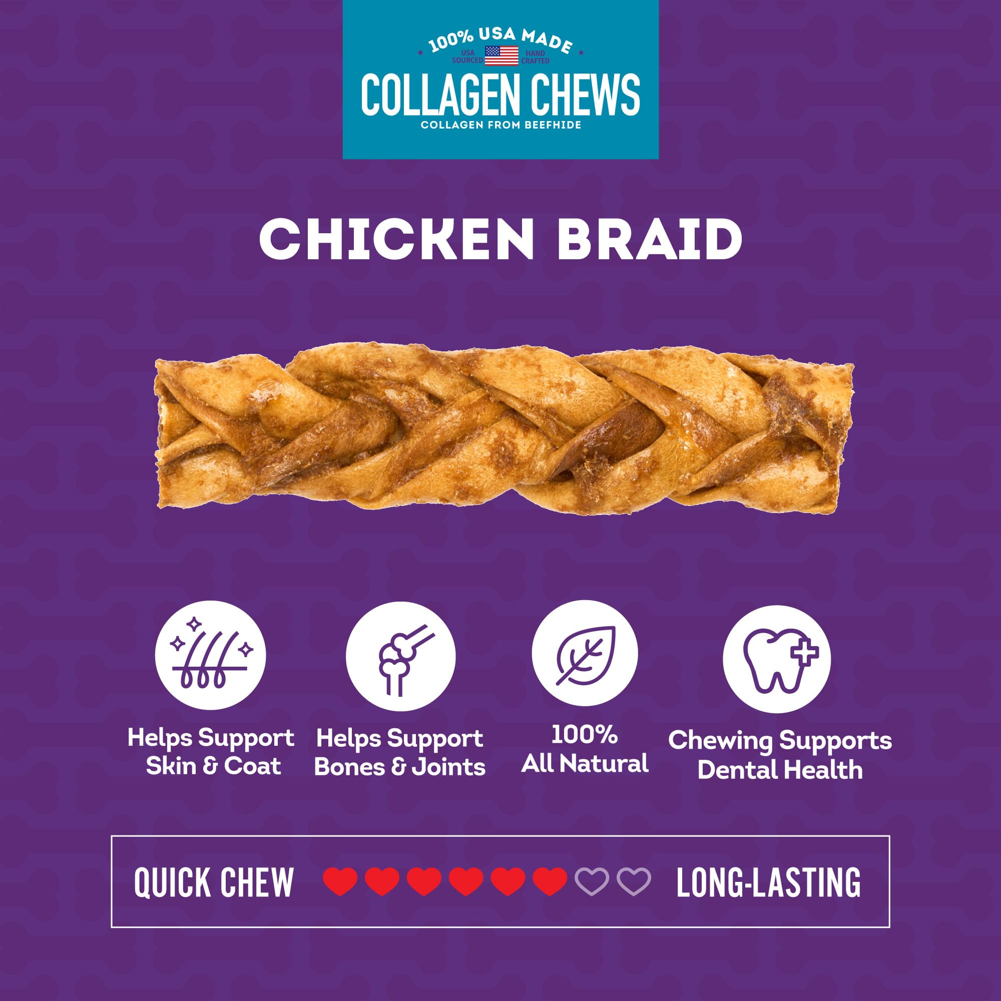 Treatly USA Collagen Braids Assorted Dog Chew Treats - Chicken Meat Flavor, 10oz/1 Pack