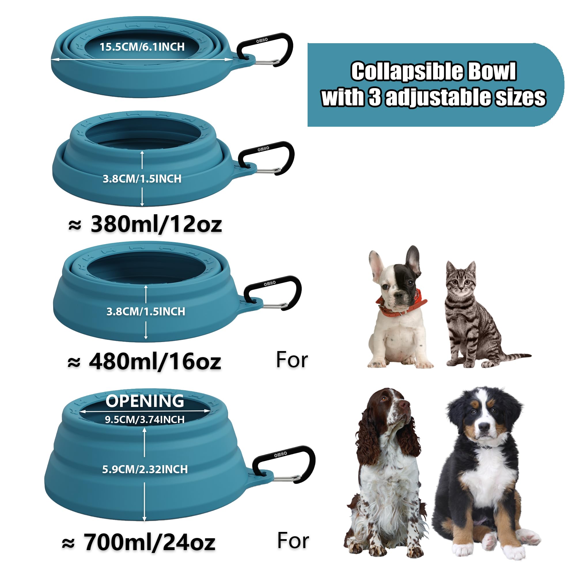 Ohmo Spill Proof Collapsible Dog Water Bowl 24Oz For Cars, No Splash Portable Bowls For Dog Travel, Pet Essentials For Road Trips, Cat Travel Accessories