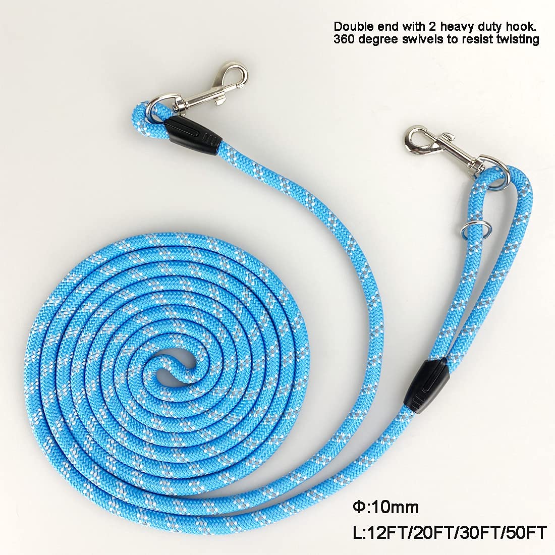 Codepets Long Rope Dog Leash For Dog Training 12Ft 20Ft 30Ft 50Ft, Reflective Threads Dog Cat Leashes Tie-Out Check Cord Recall Training Agility Lead For Dogs (Blue), 0.03X12 Foot (Pack Of 1)
