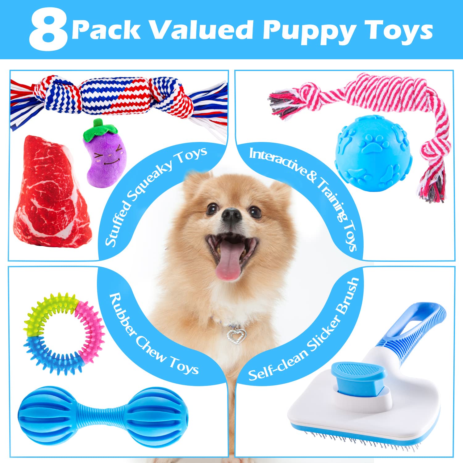 Heibizi Dog Toys Bundle For Small Dogs, Puppy Toys Set For Teething Small Dogs, Puppy Chew Toys, Small Dog Toys Pack With Stuffe