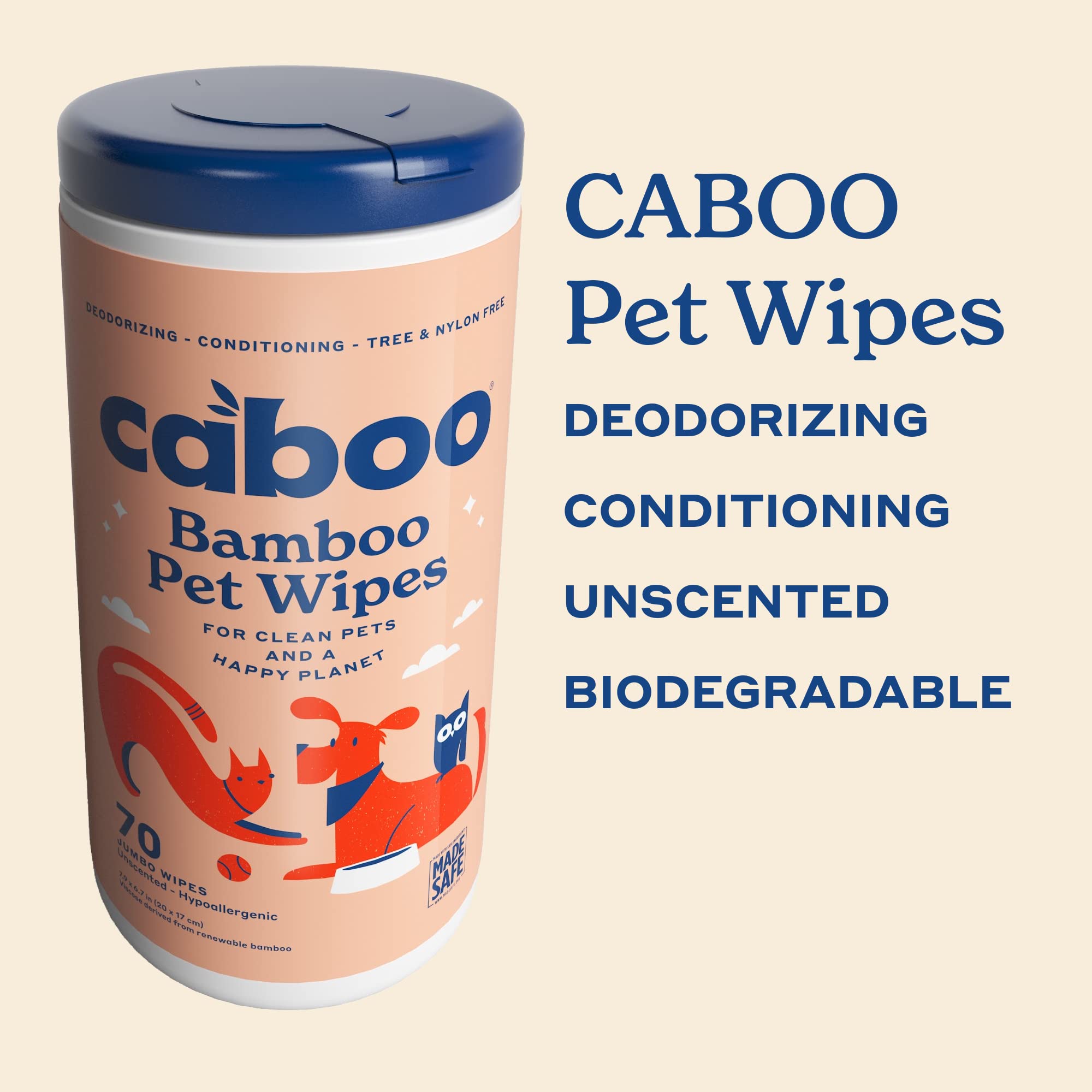 Caboo Tree Free Pet Wipes For Dogs & Cats, Natural, Deodorizing, Hypoallergenic Cleaning Wipes For Eyes, Ears, Paws, & Face (Uns