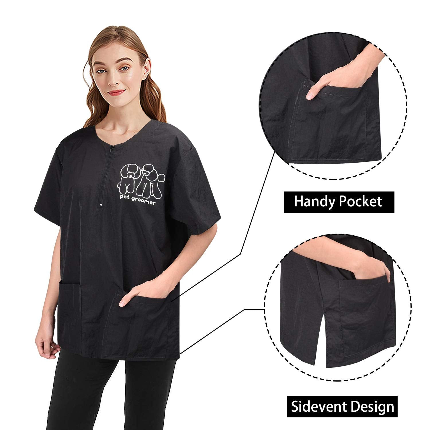 Noverlife Short Sleeves Pet Groomer Smock - With 2 Pockets - 3Xl Size - Splash Proof Anti-Static - Beauty Uniforms For Dog & Cat