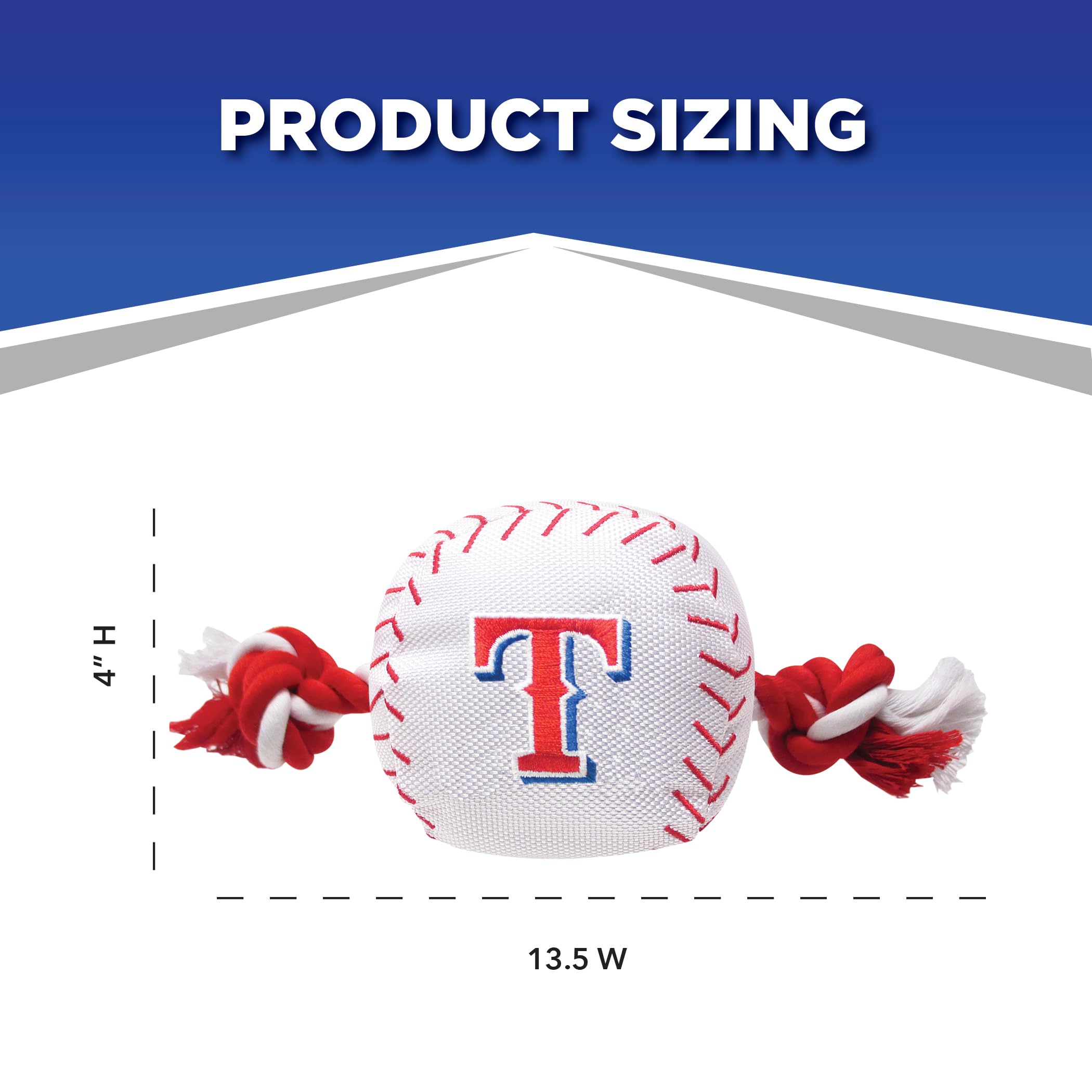 Mlb Texas Rangers Baseball Rope Toy For Dogs & Cats. Tough Nylon, Sporty Baseball Design, Heavy-Duty Ropes With Inner Squeaker