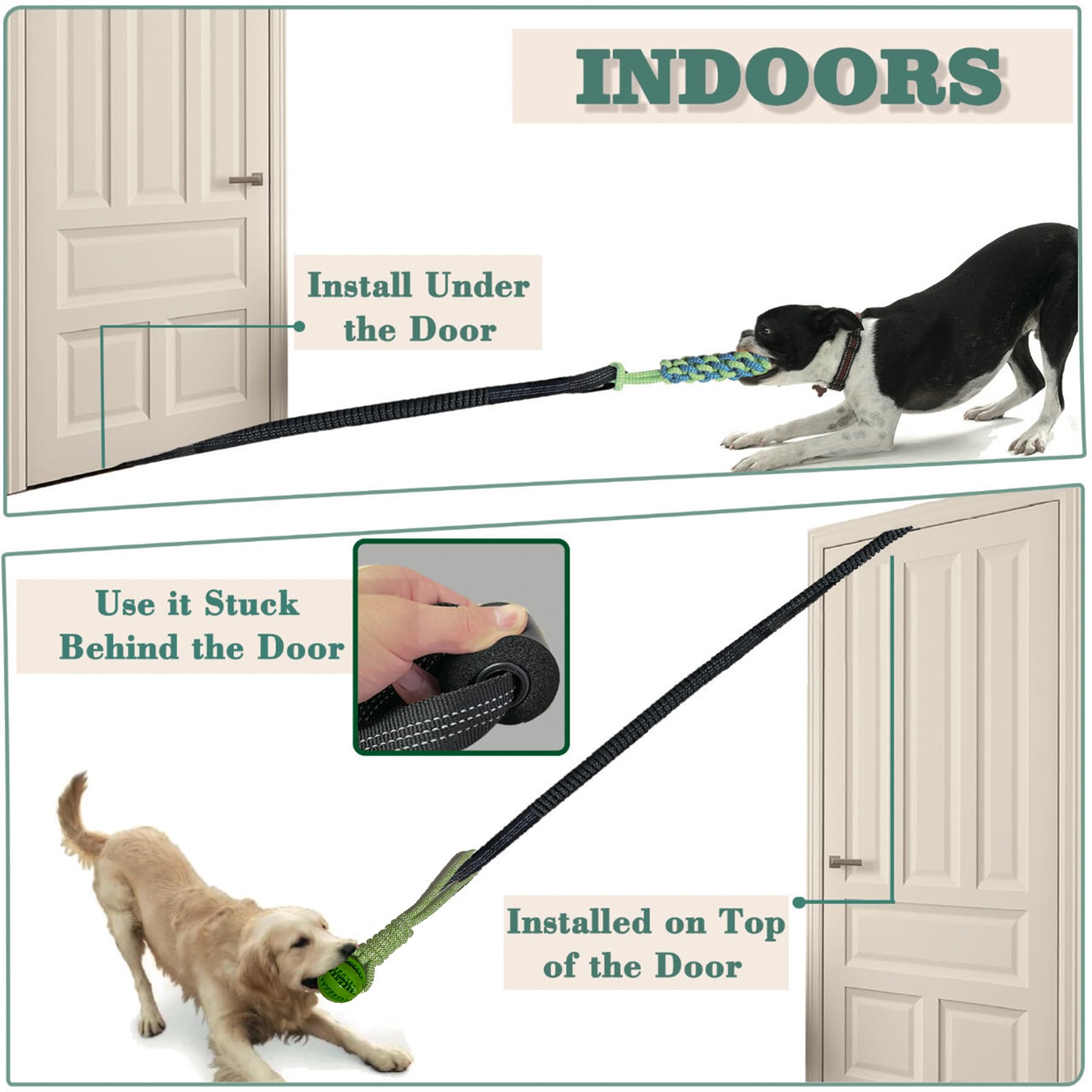 Interactive Dog Toys With Indoors/Outdoors, Tug Of War Toys For Small, Medium And Large Dogs, Green Kit Includes Elastic Cord, R