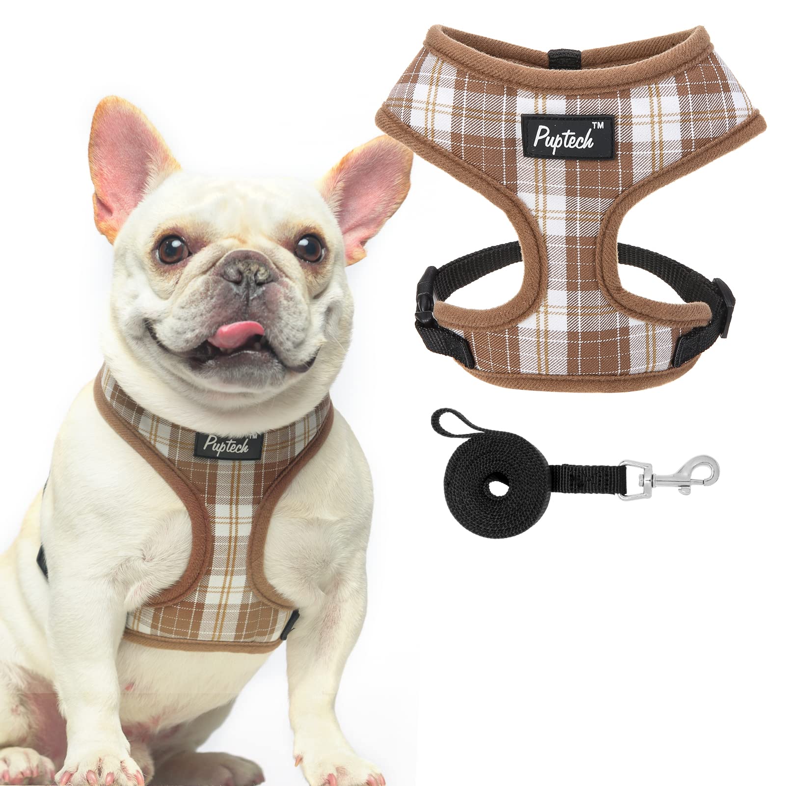 Pupteck Soft Mesh Dog Harness And Leash Set Pet Puppy Cat Comfort Padded Vest No Pull Harnesses, Brown, S