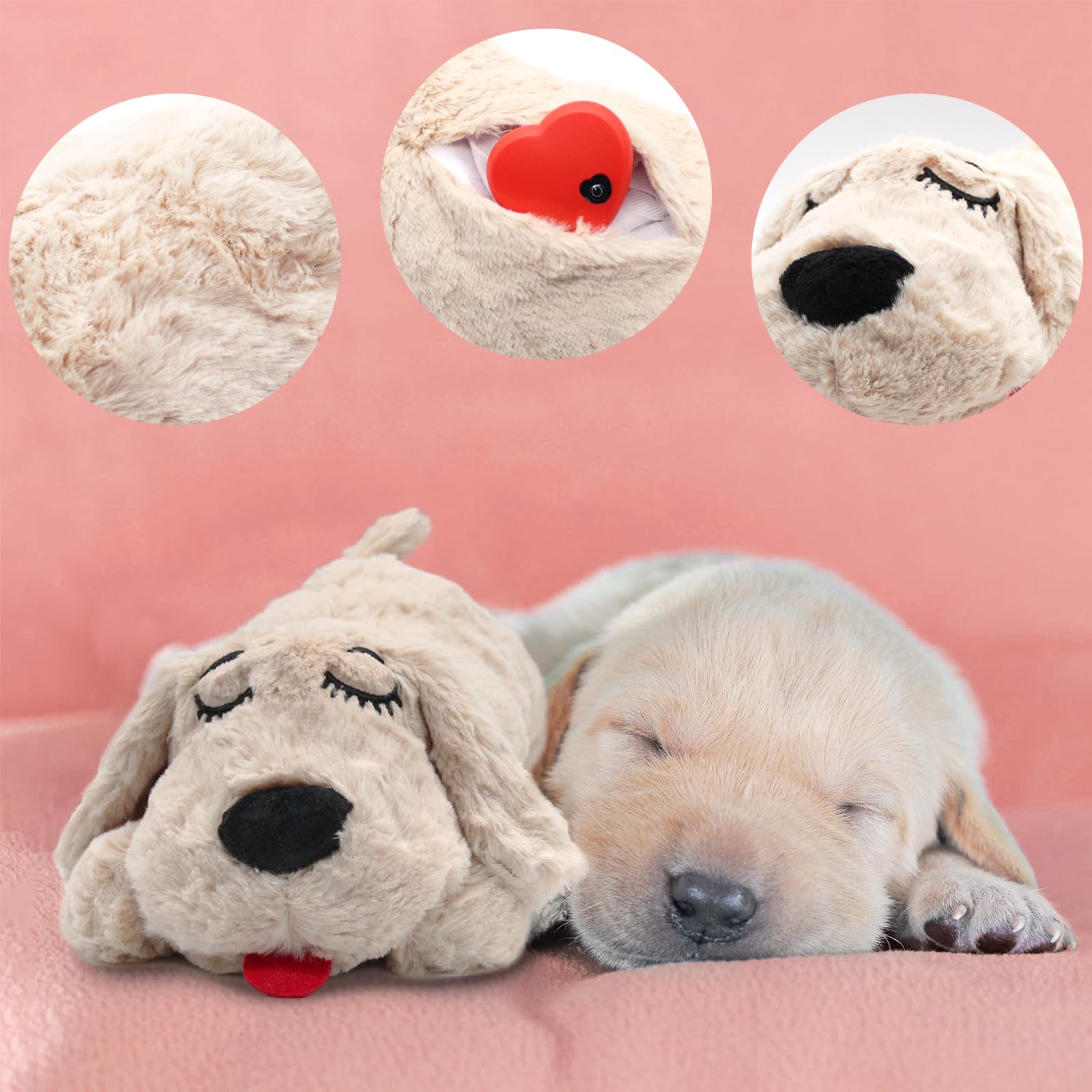 3T group Dog Heartbeat Toy for Puppy,Stuffed Animal with Heartbeat for Puppies,Puppy Essentials Heartbeat Toys Sleep Aid for Dog