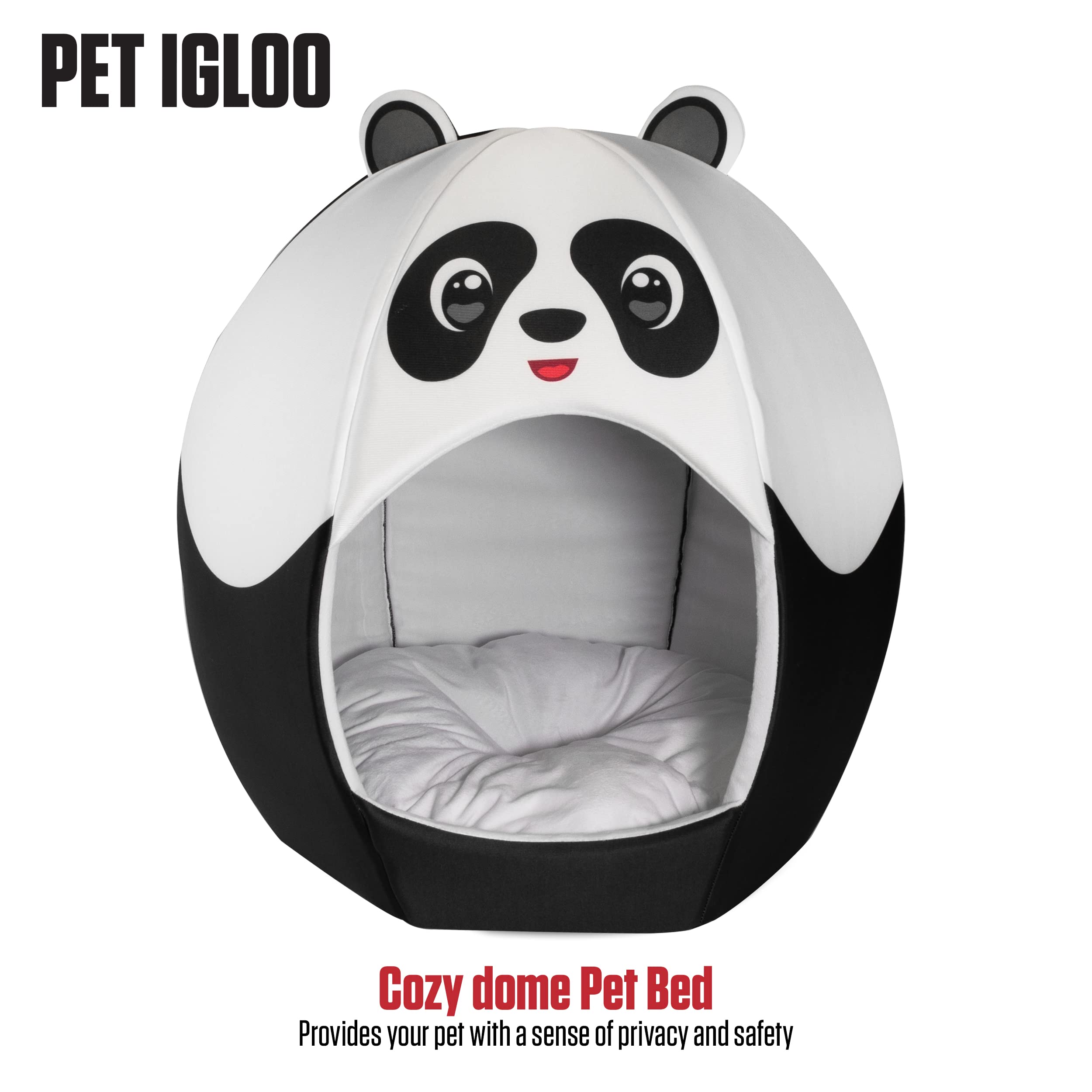 Maccabi Art Panda Theme Dog Bed - Cute Igloo Style Pet Bet - Fits Small Dogs, Puppies, Cats - Pillow Insert With Plush Lined Int