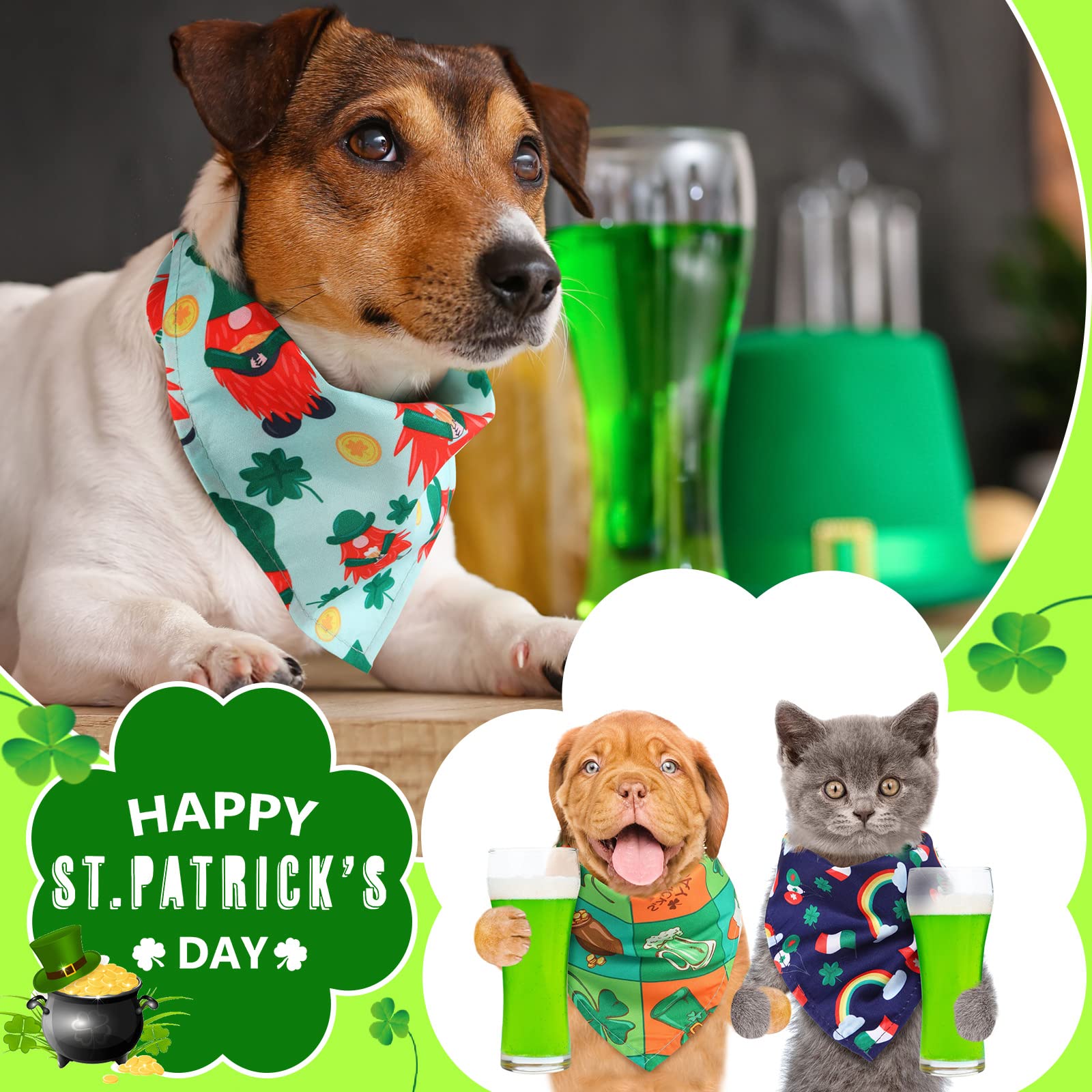 Sanwuta 50 Pieces St. Particks Dog Bandanas Bulk Bibs Triangle Dog Bandanas With Clover Patterns For St. Particks Pet Costume De