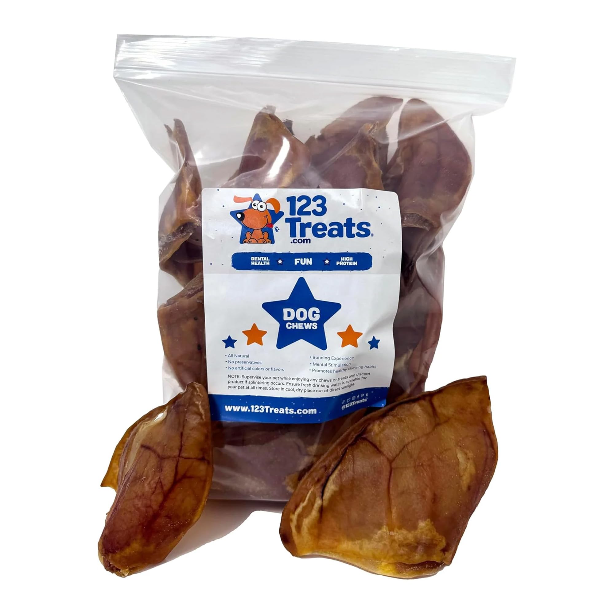 123 Treats Pig Ears for Dogs - 100% Natural Long Lasting Pork Dog Chews with Delicious Dog Chew Treat, Ideal for All Chewers, He