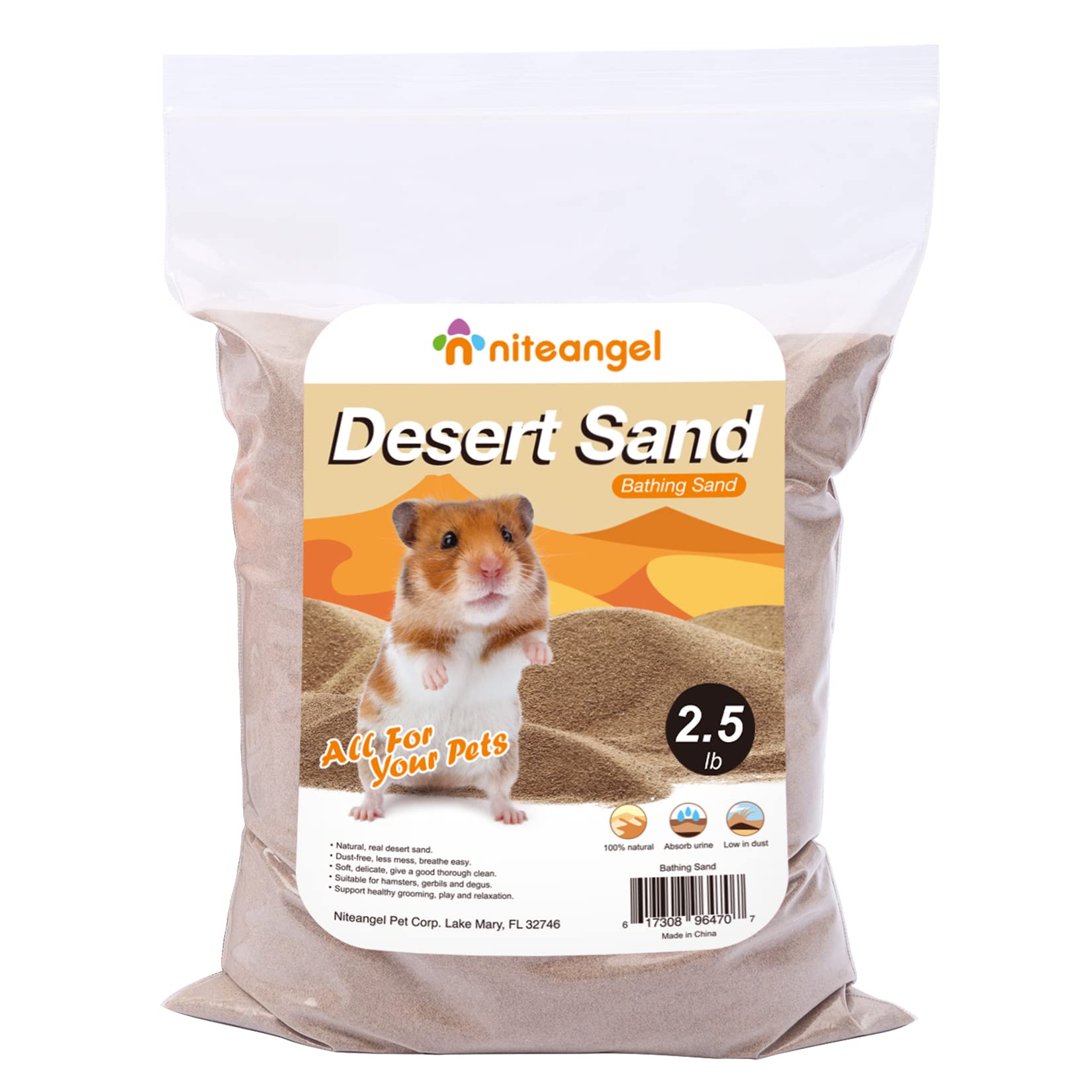 Niteangel Hamster Desert Bath Sand | No-Dust Bath Or Potty Litter Sand For Hamster Chinchillas Gerbil Mice Degu Or Other Small Pets (2.5Lb, Desert Sand)