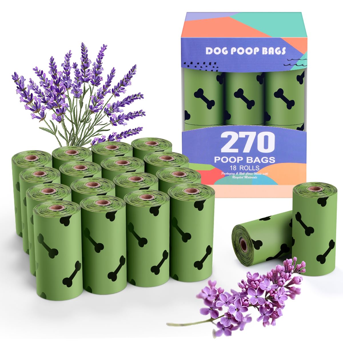 Rmancipate Green Dog Poo Bags Lavender Scent - 270 Large Biodegradable Poop Bags, Extra Thicken Strong Corn Starch Blended Compo