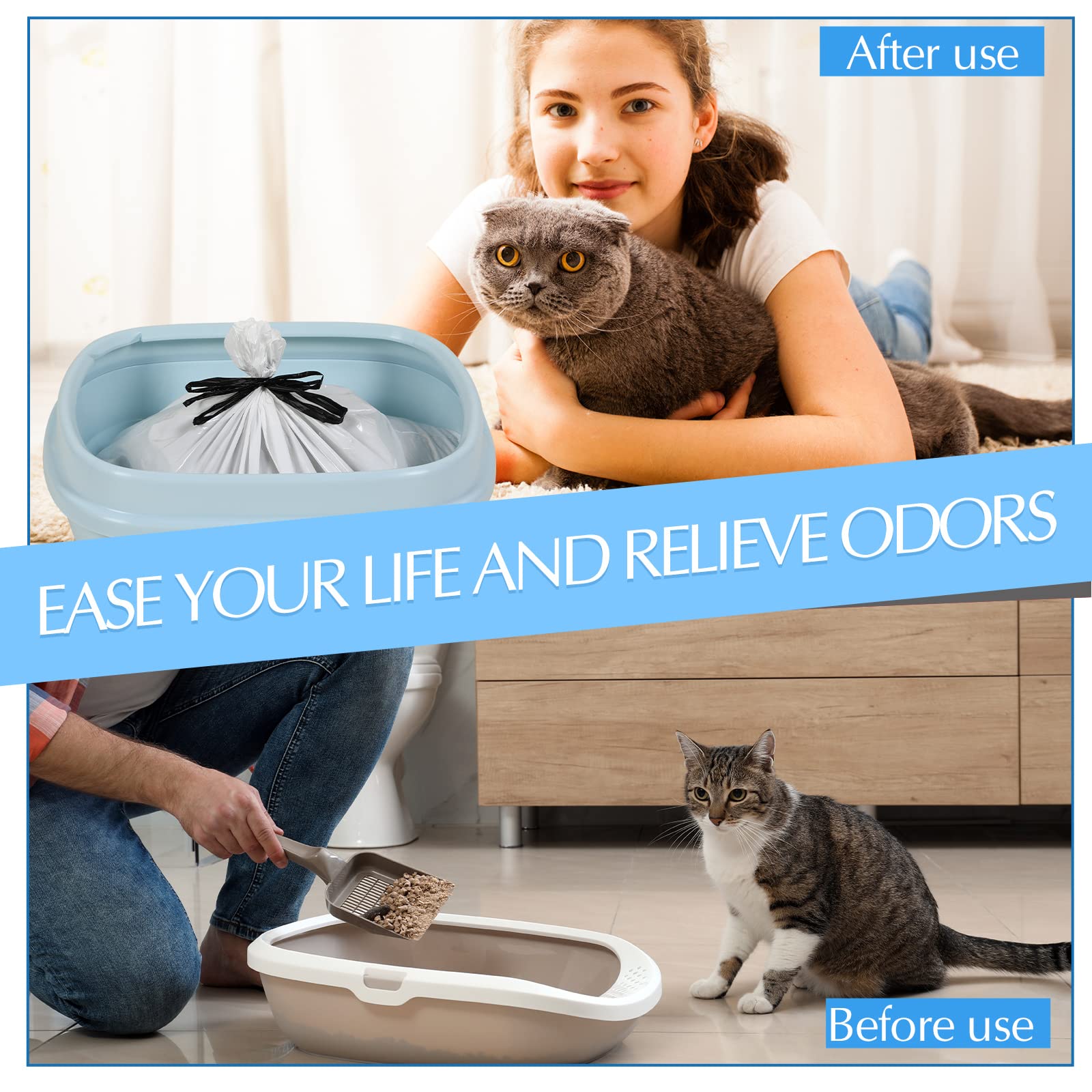 Jutom 84 Count Large Sifting Cat Litter Bags 31 X 18 Inch Cat Litter Box Liners With Holes Drawstring Box Liners Disposable Thic