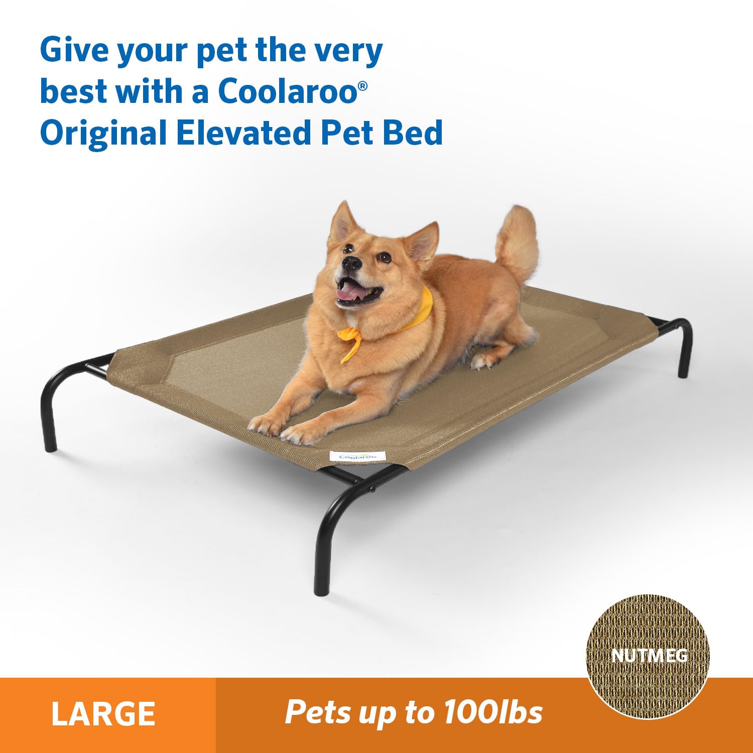 Coolaroo Elevated Dog Bed - Large, 51"x31.5", Nutmeg, 100% Recyclable High Density Polyethylene, Model 458959, Indoor/Outdoor Use