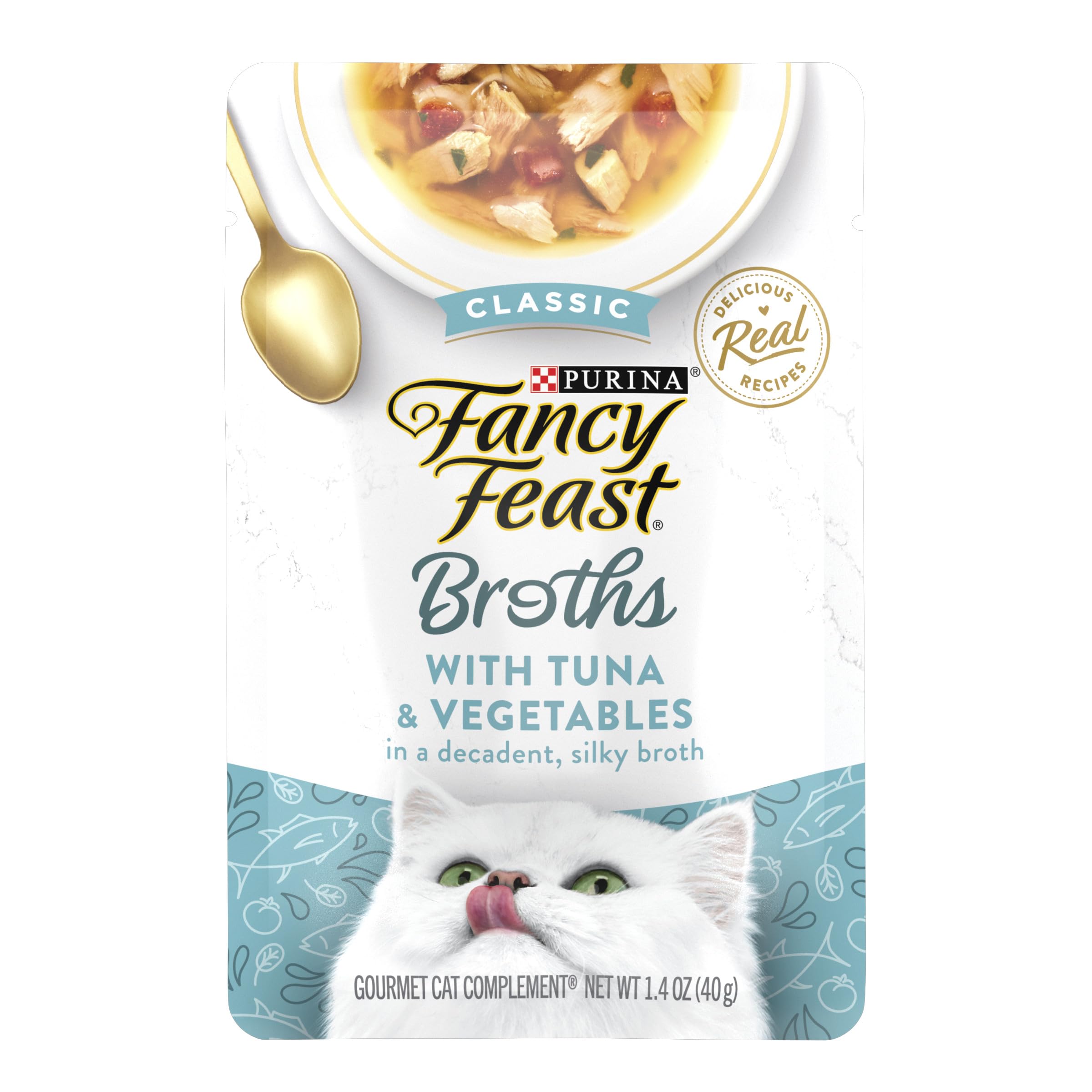 Purina Fancy Feast Lickable Wet Cat Food Broth Topper Classic Complement Tuna and Vegetable - (16) 1.4 oz. Pouches
