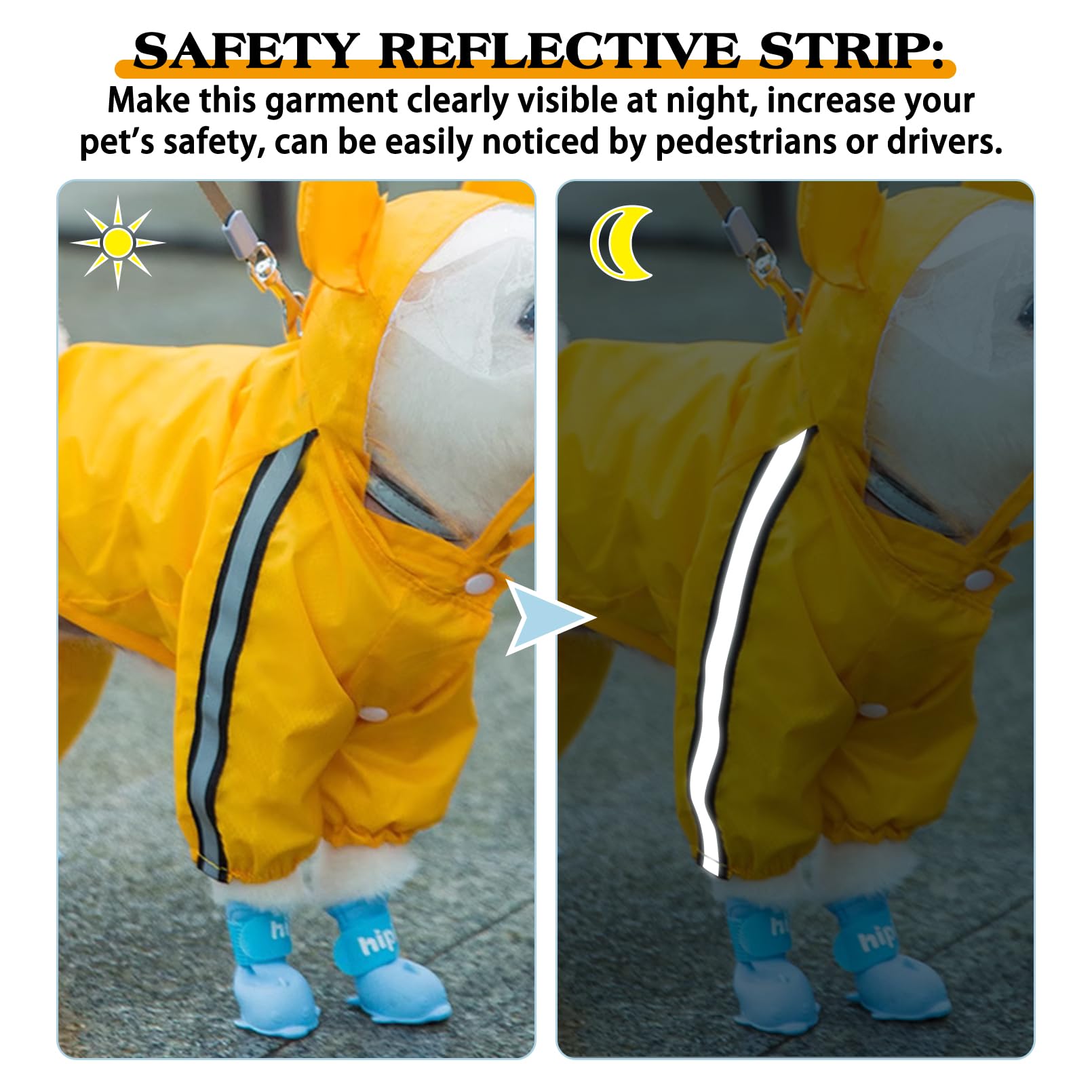 Apatal Waterproof Dog Raincoat, Adjustable 4-Legged Dog Rain Jacket With Hood And Leash Hole Reflective Lightweight Outdoor Rain