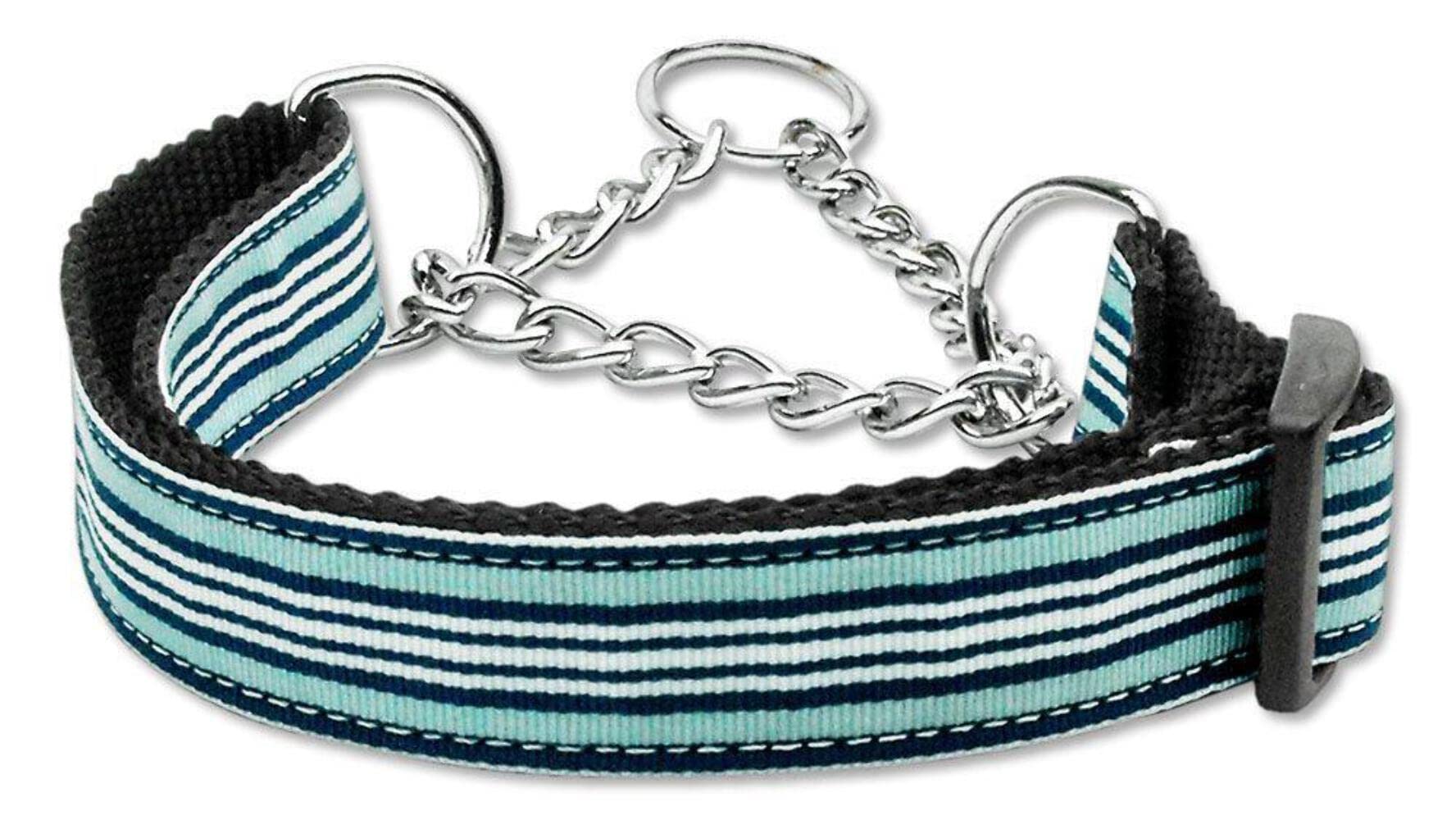 Mirage Pet Products Martingale Preppy Stripes Nylon Ribbon Collars, Large, Light Blue/Khaki