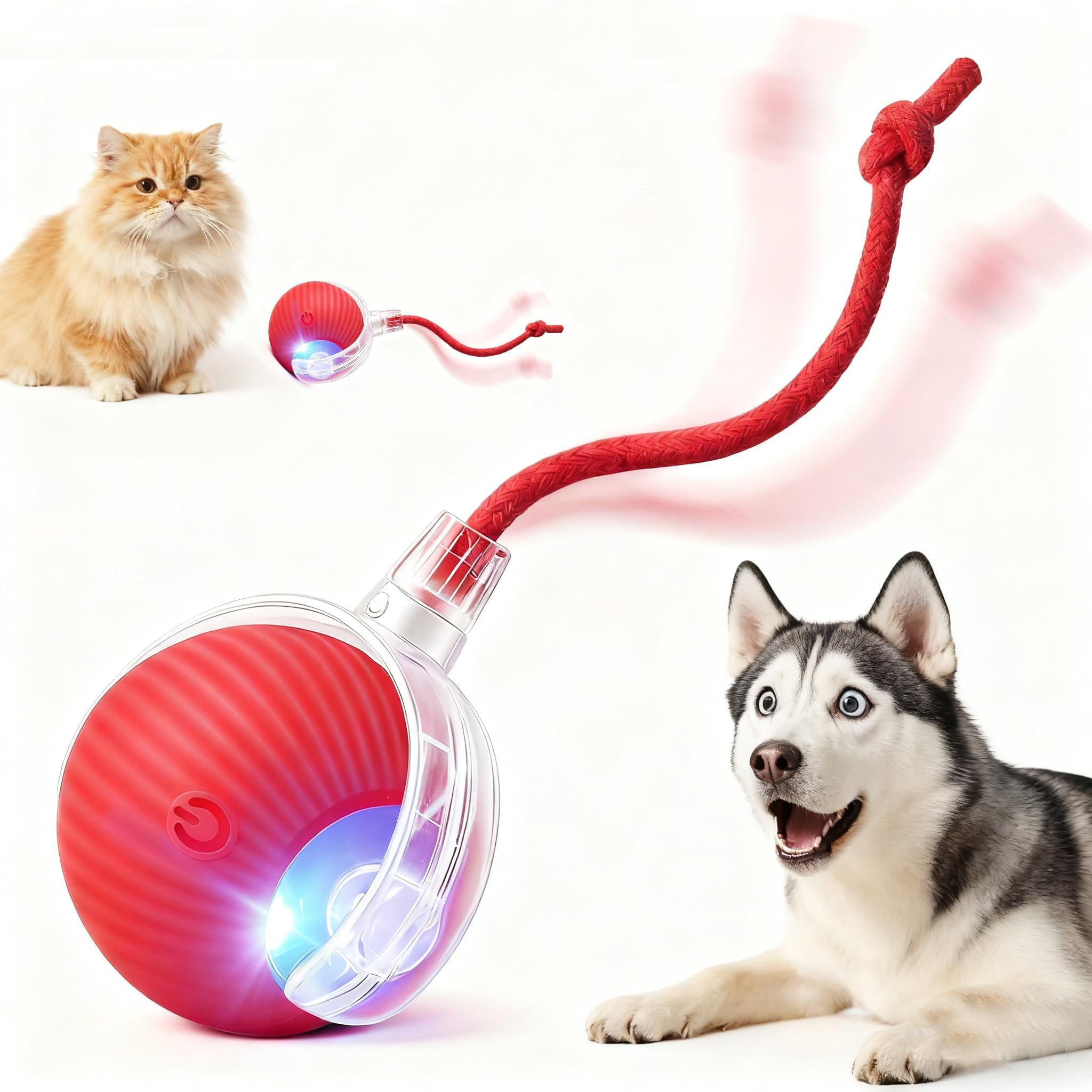 Liedrg Automatic Interactive Rolling Cat Ball Toy, Smart Pet Chase Ball For Bored Indoor Adult Cats & Kittens, Red