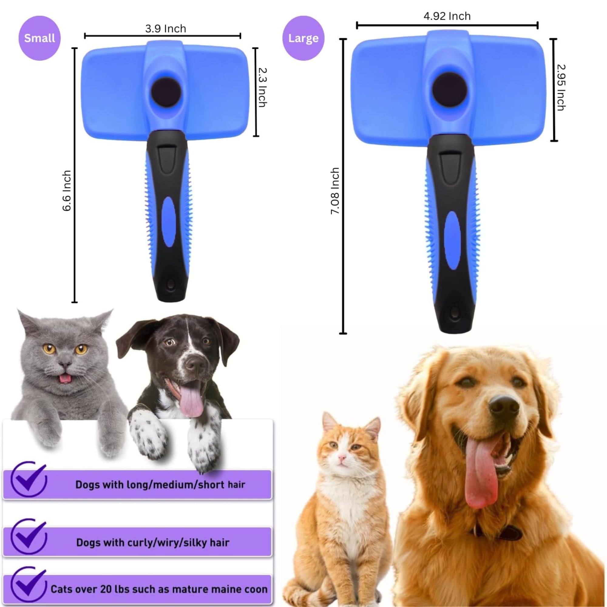 Aina Self-Cleaning Pet Grooming Brush | Pet Slicker Brush For Dogs & Cats Detangling & Fur Removal With Click Clean Button | Eff