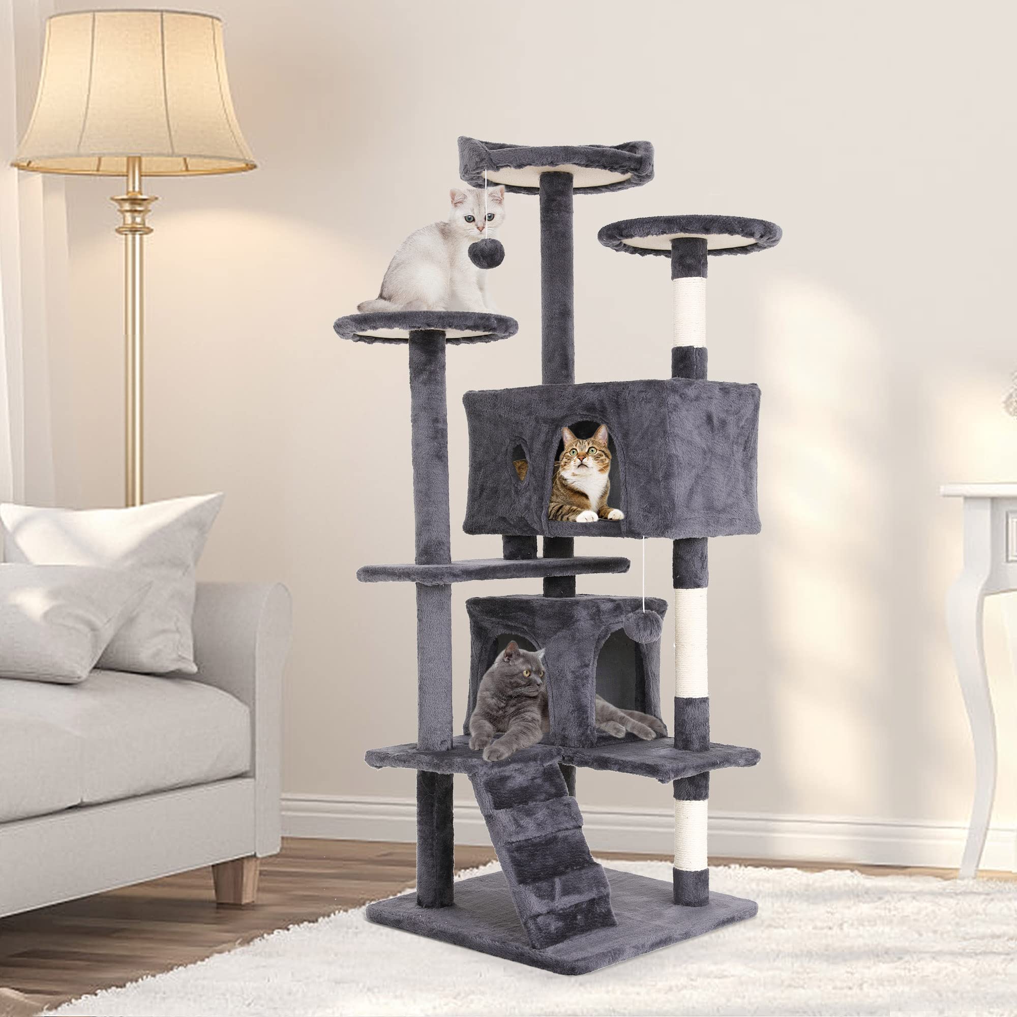 54 Inches Cat Tree For Indoor Cats, Multi-Level Cat Tree Cat Tower With Sisal-Covered Scratching Posts, Stable Cat Trees And Tow