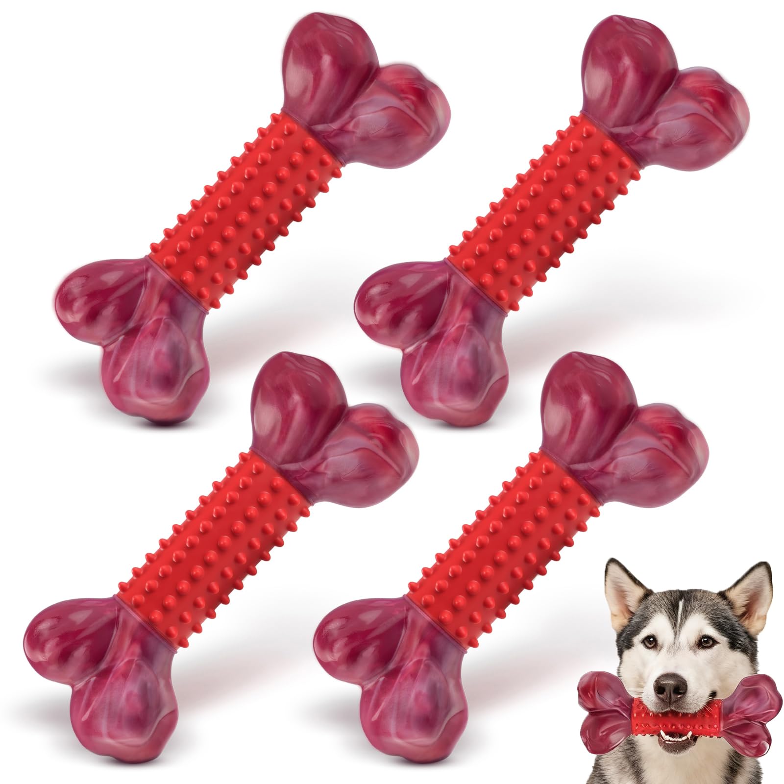 Apasiri Dog Toys for Aggressive Chewers with Beef Flavor: 4-Pack Dog Bones for Large Dogs, 8 Chew Toys Long-Lasting, Tough Nylon