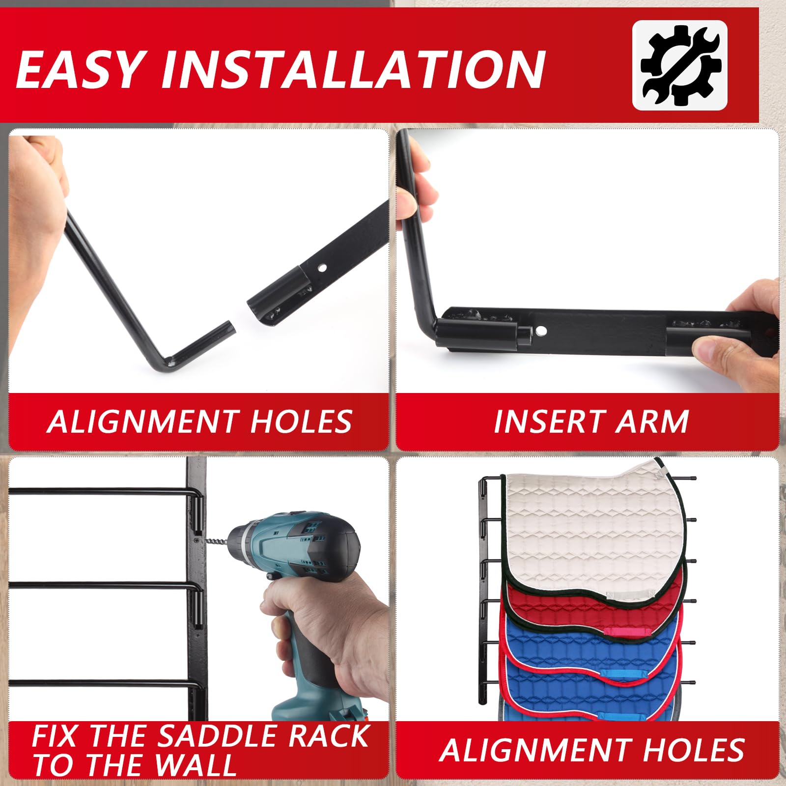 Tomesha Saddle Pad Rack-Horse Blanket Holder,Extra-Long Rack Arms For Various Accessories,Heavy Duty 180 Degree Swing-Out Wall M