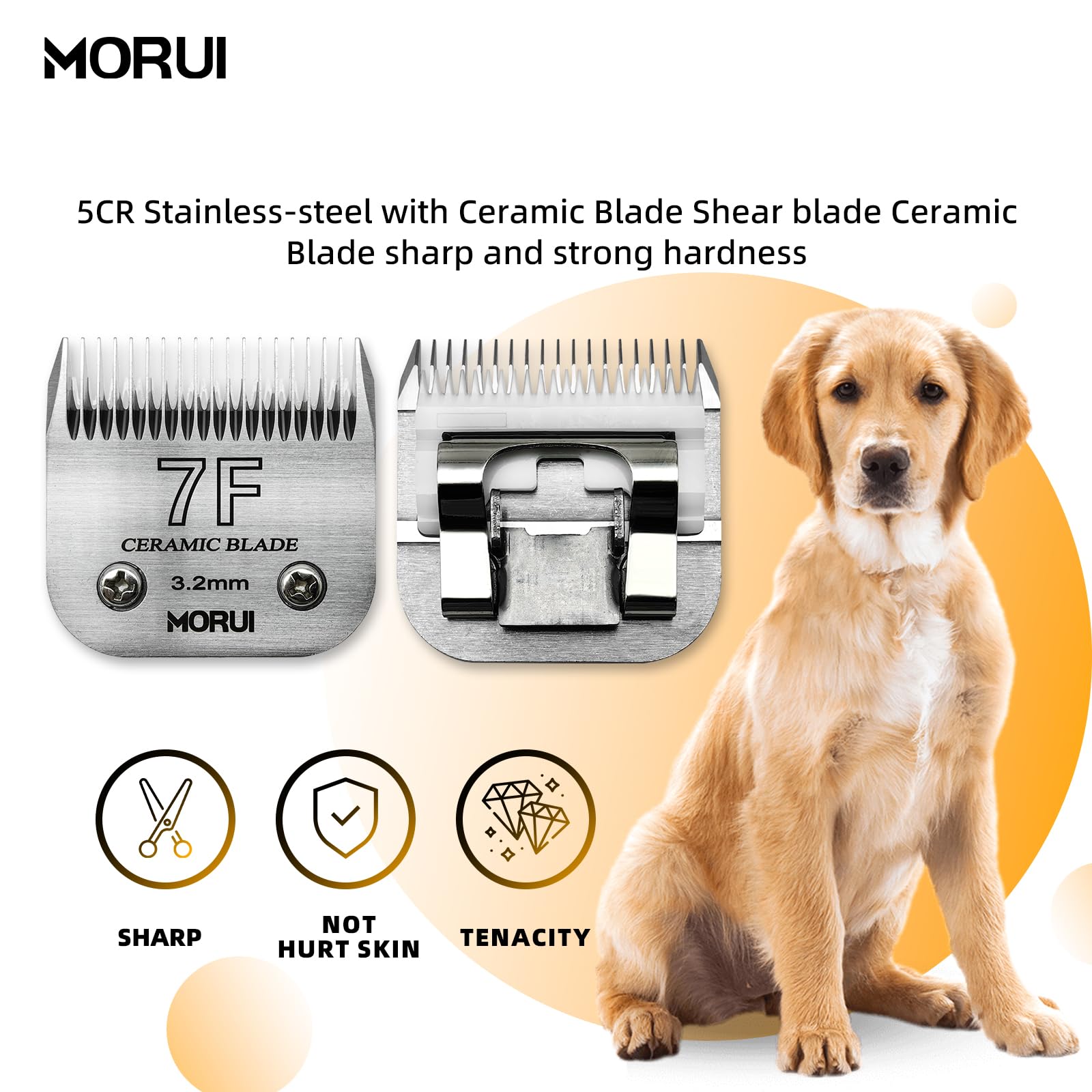 Morui 7F Cut Length 1/8''(3.2Mm) Detachable Ceramic Pet Dog Clipper Blades Compatible With Most Andis,Oster A5 Wahl Km Series Cl