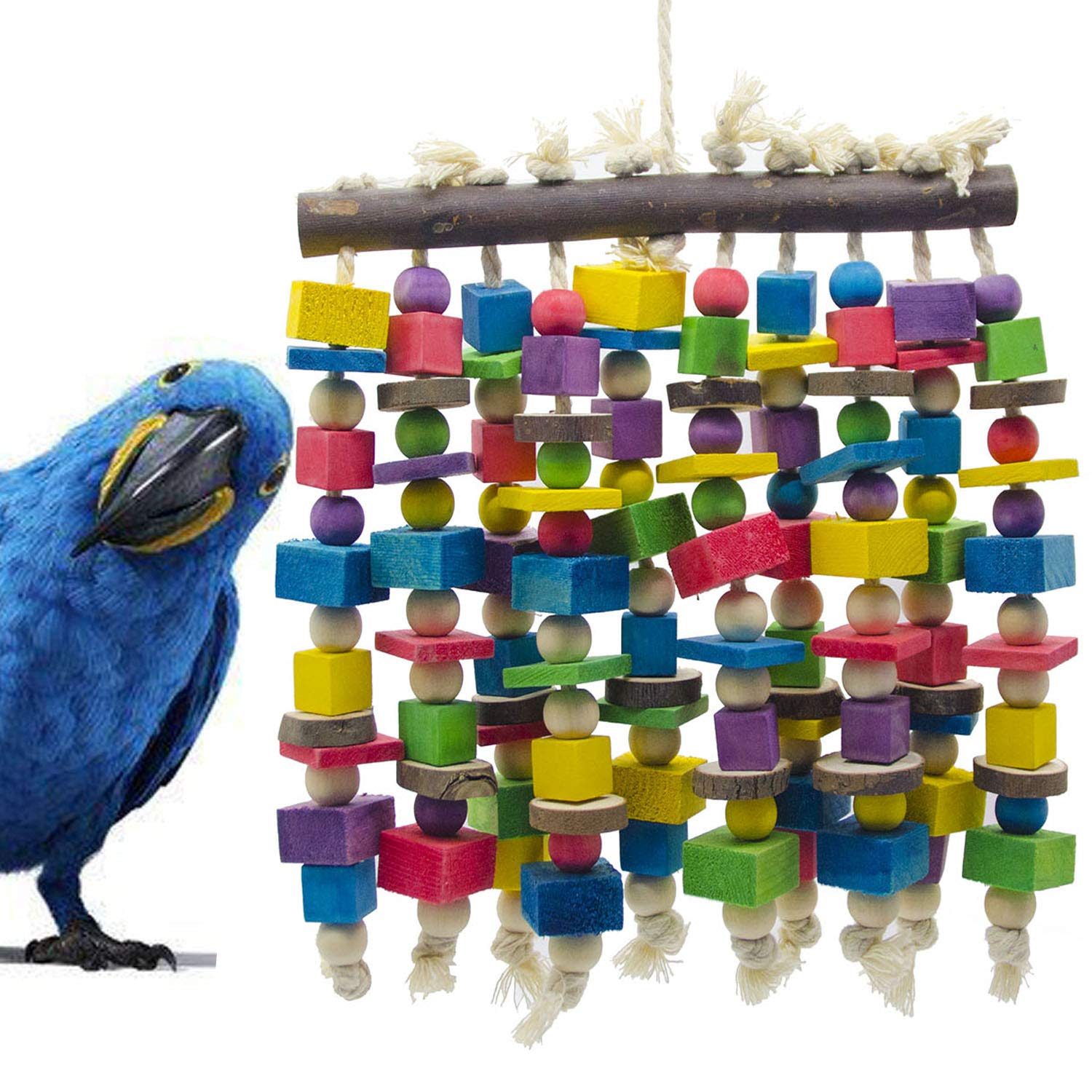 Deloky Large Bird Parrot Chewing Toy - Multicolored Natural Wooden Blocks Bird Parrot Tearing Toys Suggested For Large Macaws Cokatoos,African Grey And A Variety Of Amazon Parrots(15.7' X 9.8')