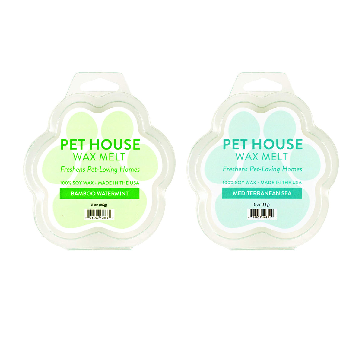 One Fur All 100% Natural Plant-Based Wax Melts, Pack Of 2 By Pet House - Long Lasting Pet Odor Eliminating Wax Melts Non-Toxic, Dye-Free Unique, Made In Usa - (Pack Of 2, Bamboo Watermint/Med Sea)