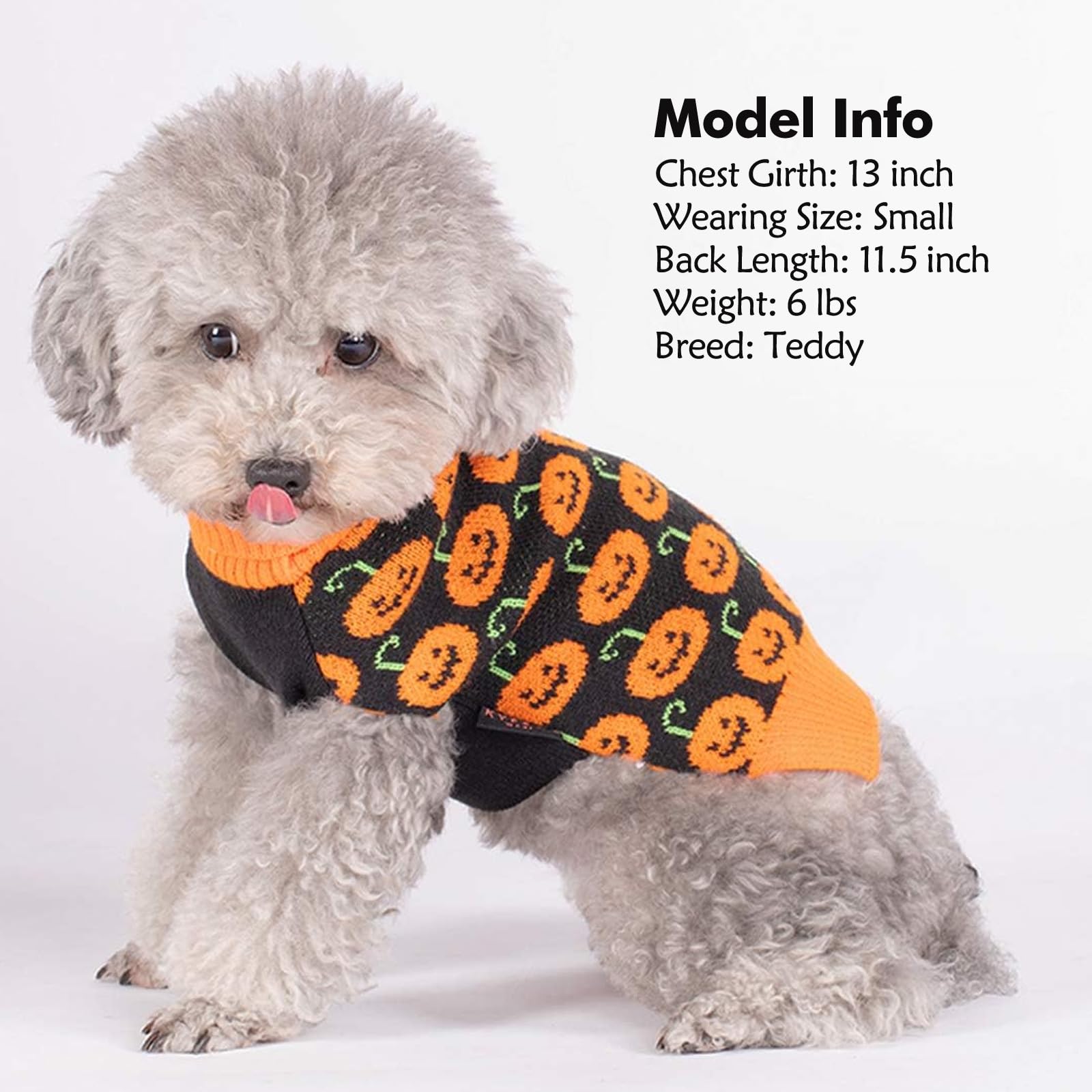 Kyeese Halloween Dog Sweater With Leash Hole Dog Sweater Pumpkin Turtleneck Dog Knitwear Warm Puppy Sweater,Xs