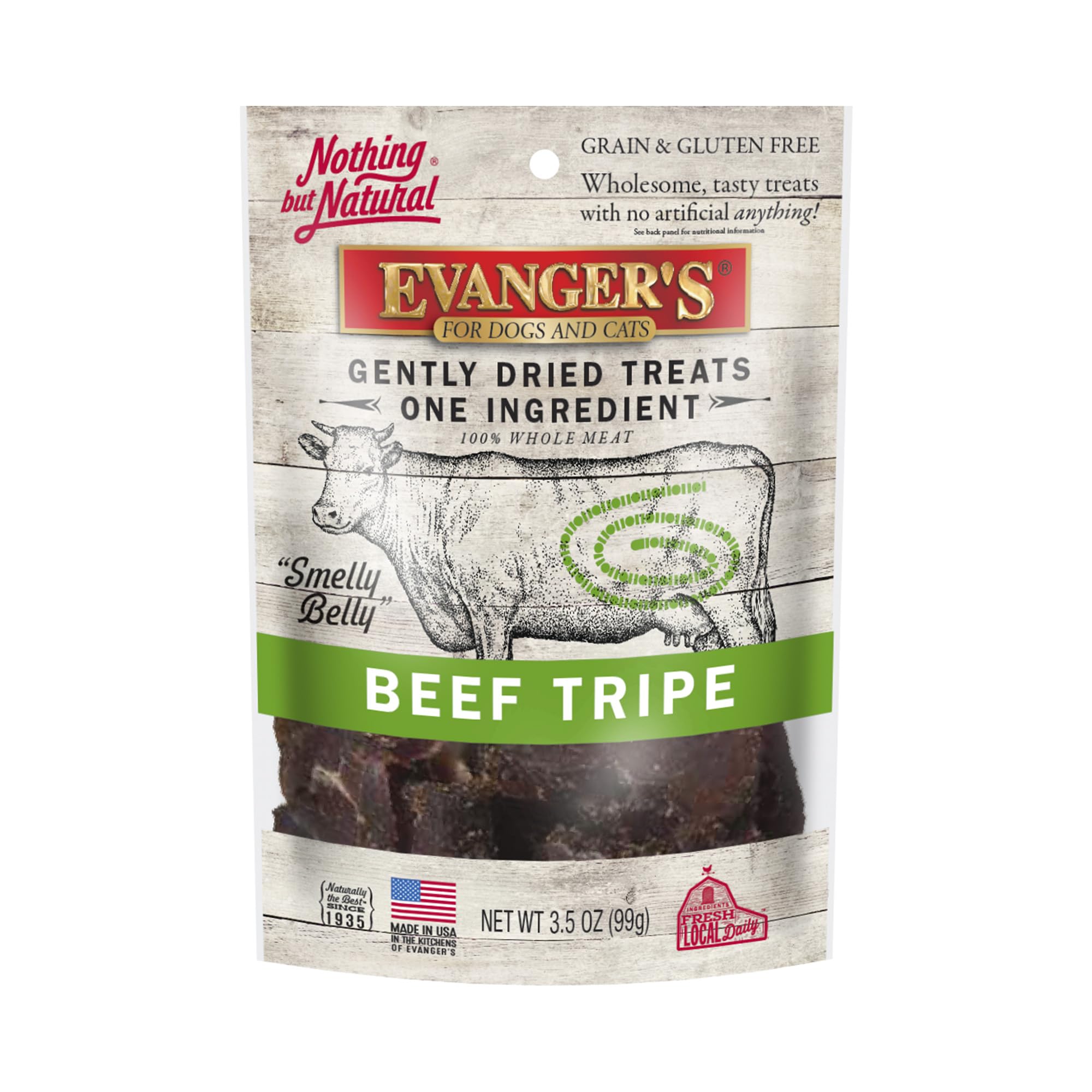 Evangers Gently Dried Beef Tripe Dog & Cat Treats - 3.5 oz - Single-Ingredient, Grain-Free, Protein-Rich Snack - Supports Optim