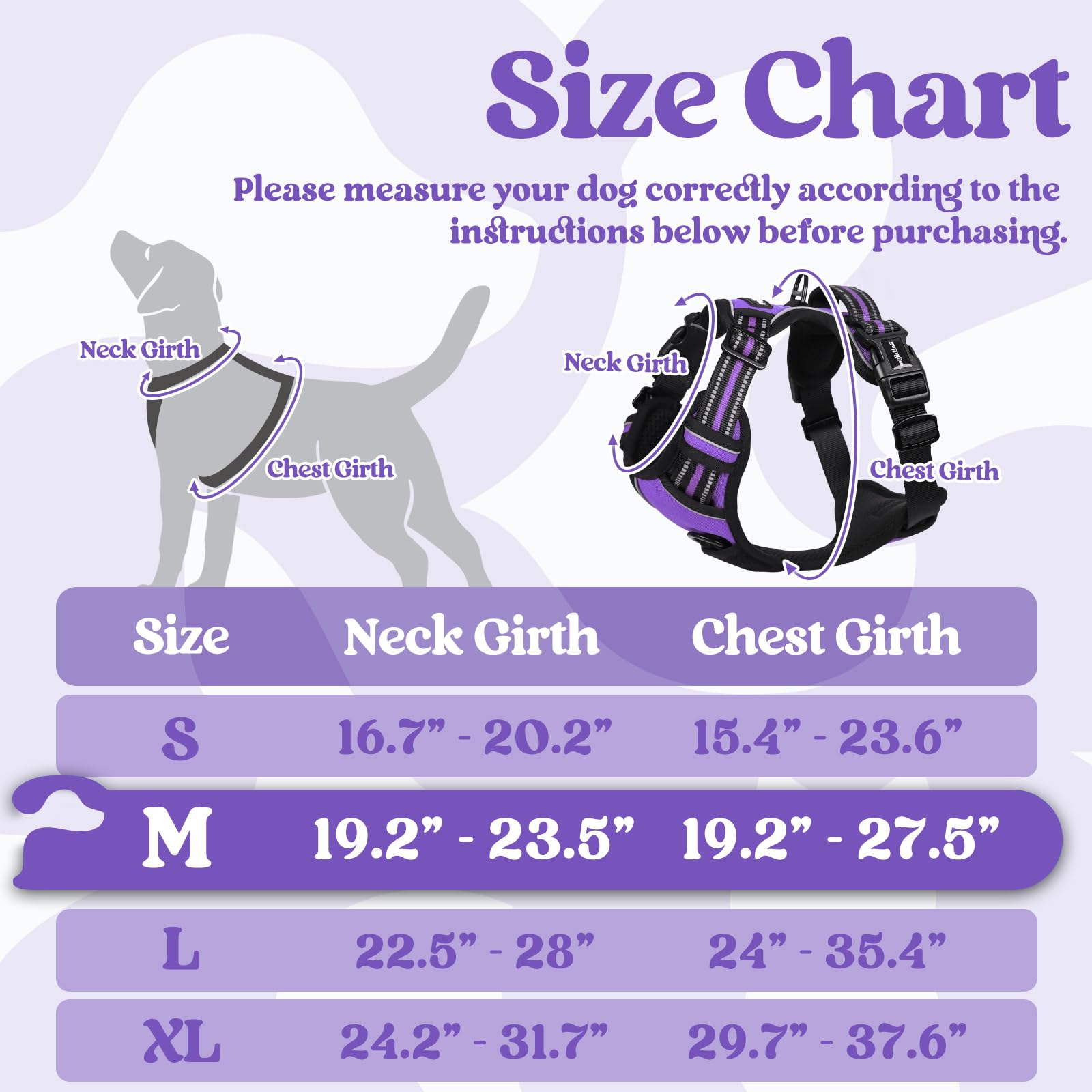 Rabbitgoo Dog Harness Medium Sized, No Pull Pet Harness With 3 Buckles, Adjustable Soft Padded Pooch Vest With Instant Control Handle, Easy Walking Reflective Pet Vest For Medium Dogs, Purple, M