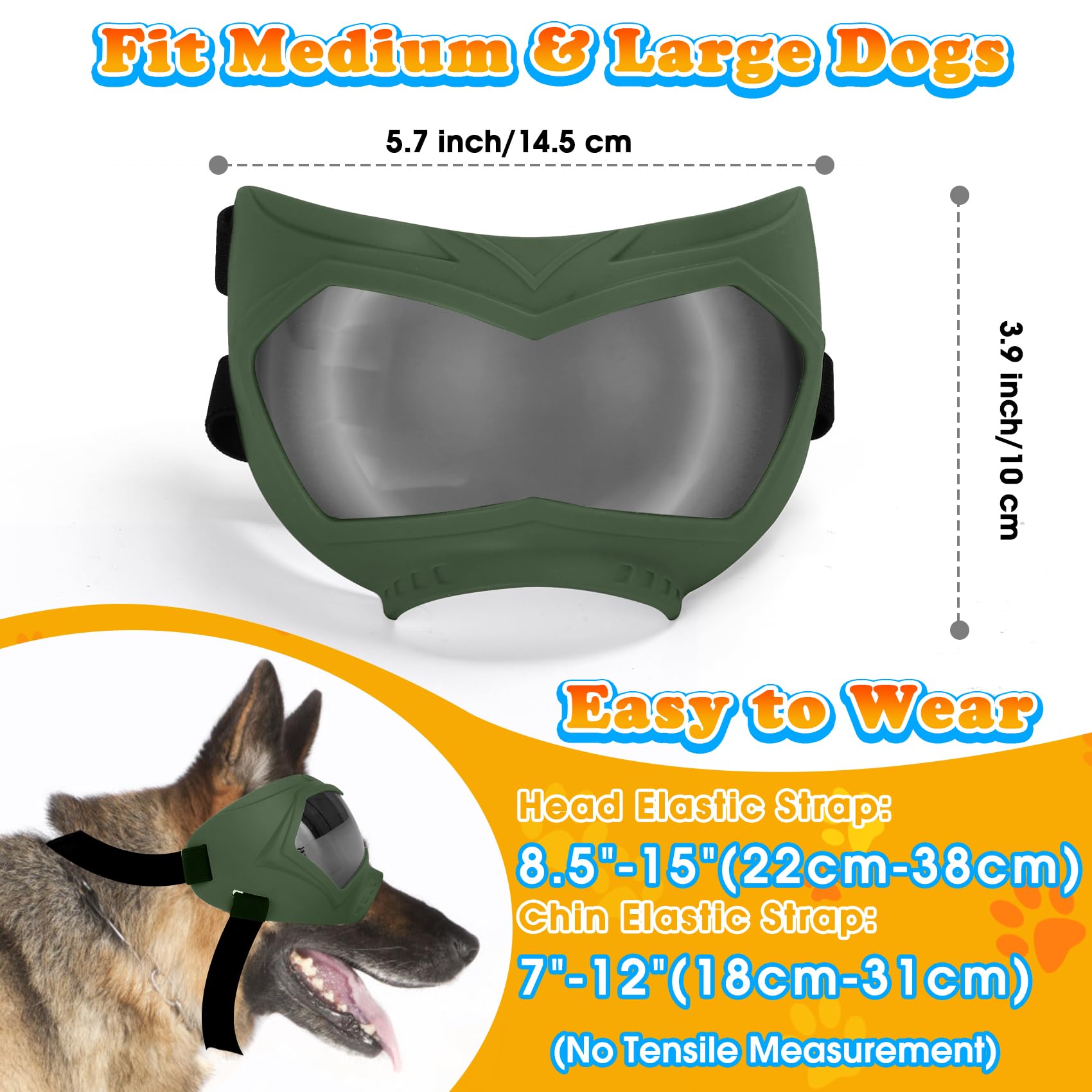 Dog Goggles, Uv Protection, Windproof, Dustproof, Anti-Fog Dog Sunglasses For Large & Medium Dogs, Lightweight Tpe Frame With Ad