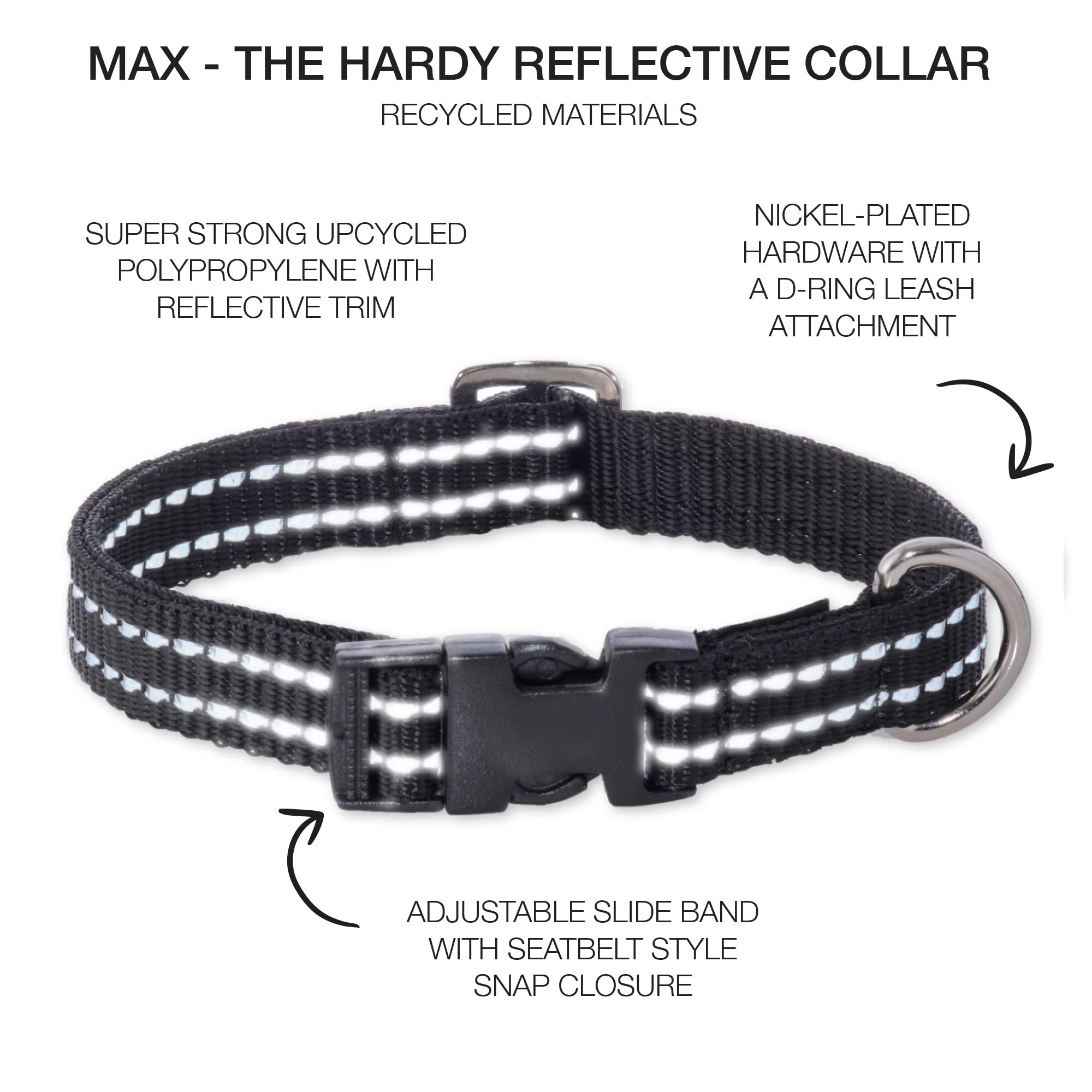 Pet Passion Adjustable Reflective Dog Pet Collar For Small, Medium And Large Dogs, Black, X-Small