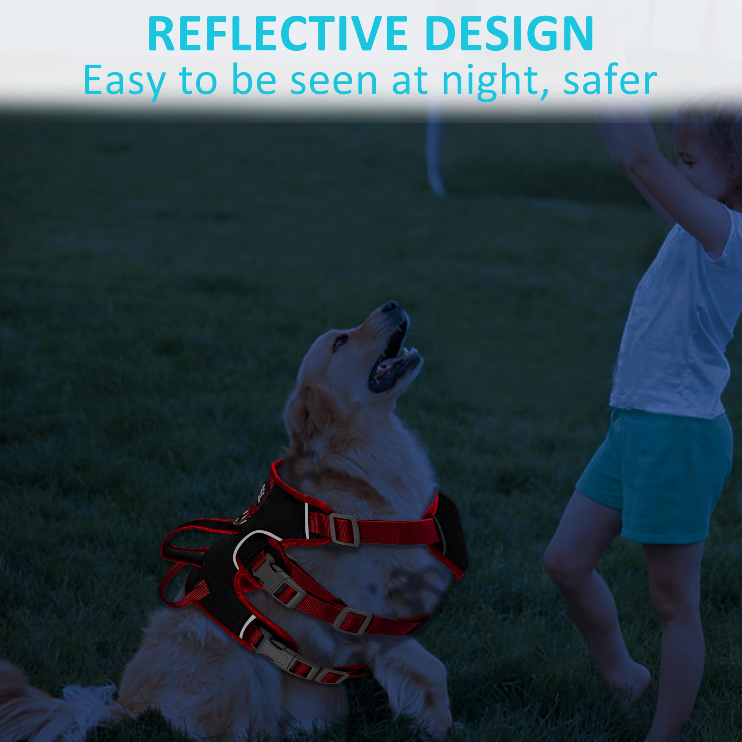 Escape Proof Dog Harness, No Pull Reflective Adjustable Vest With Easy Control Lift Handle, No Choke Soft Padded Breathable Full