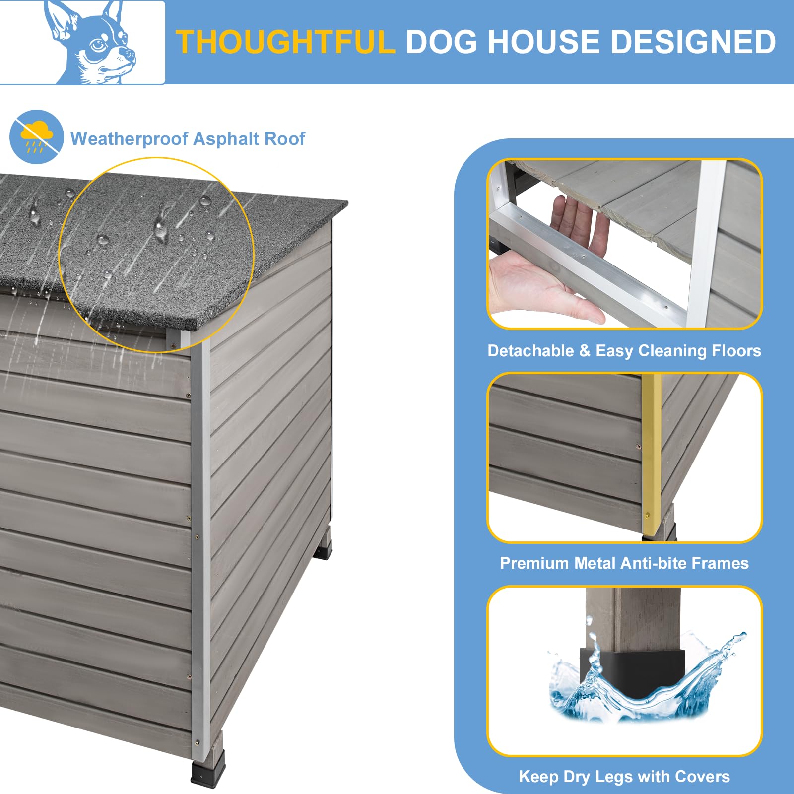 Ketive Large Dog House Outdoor Weatherproof Wooden Igloo Dog House With Raised Feet For Small To Large Dogs, Dog Houses Breed Wi