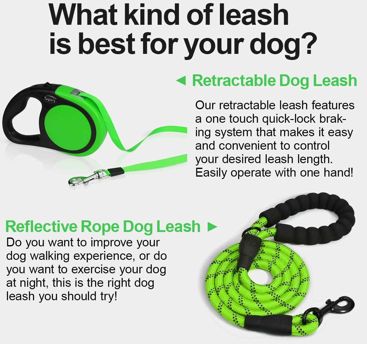 Taglory Retractable Dog Leash, 16Ft No Tangle Leash Retractable For Small Medium Dogs Up To 44 Lbs, One-Handed Brake, Pause, Loc