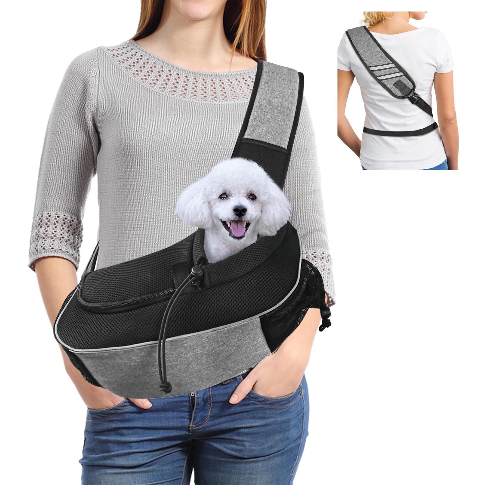 Gloppie Dog Carrier for Travel Pet Sling Carrier Hand Free Puppy Carrier Breathable Cat Dog Carrying Bag Below 10 lbs Grey M