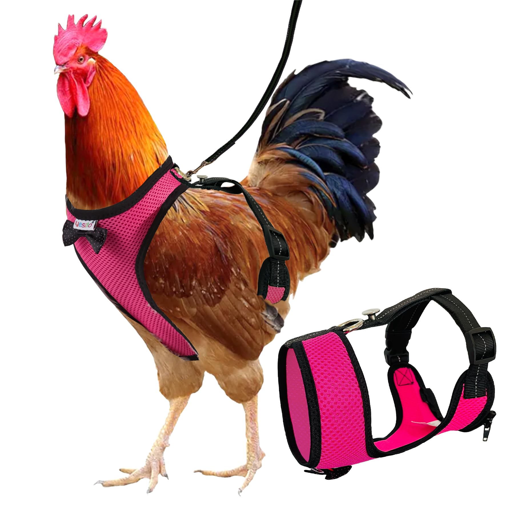 Yesito Chicken Harness Hen Size With 6Ft Matching Leash – Adjustable, Resilient, Comfortable, Breathable, Large Size, Suitable For Chicken Weighing About 6.6 Pound,Pink