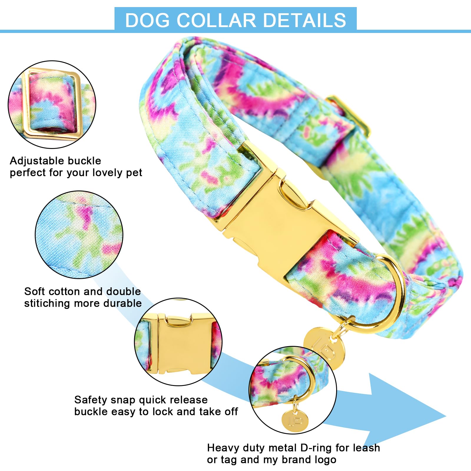 Up Urara Pup Tie Dye Summer Cotton Dog Collar With Metal Buckle Gift Collar For Small Medium Large Girls Or Boys Dogs Cute Durab