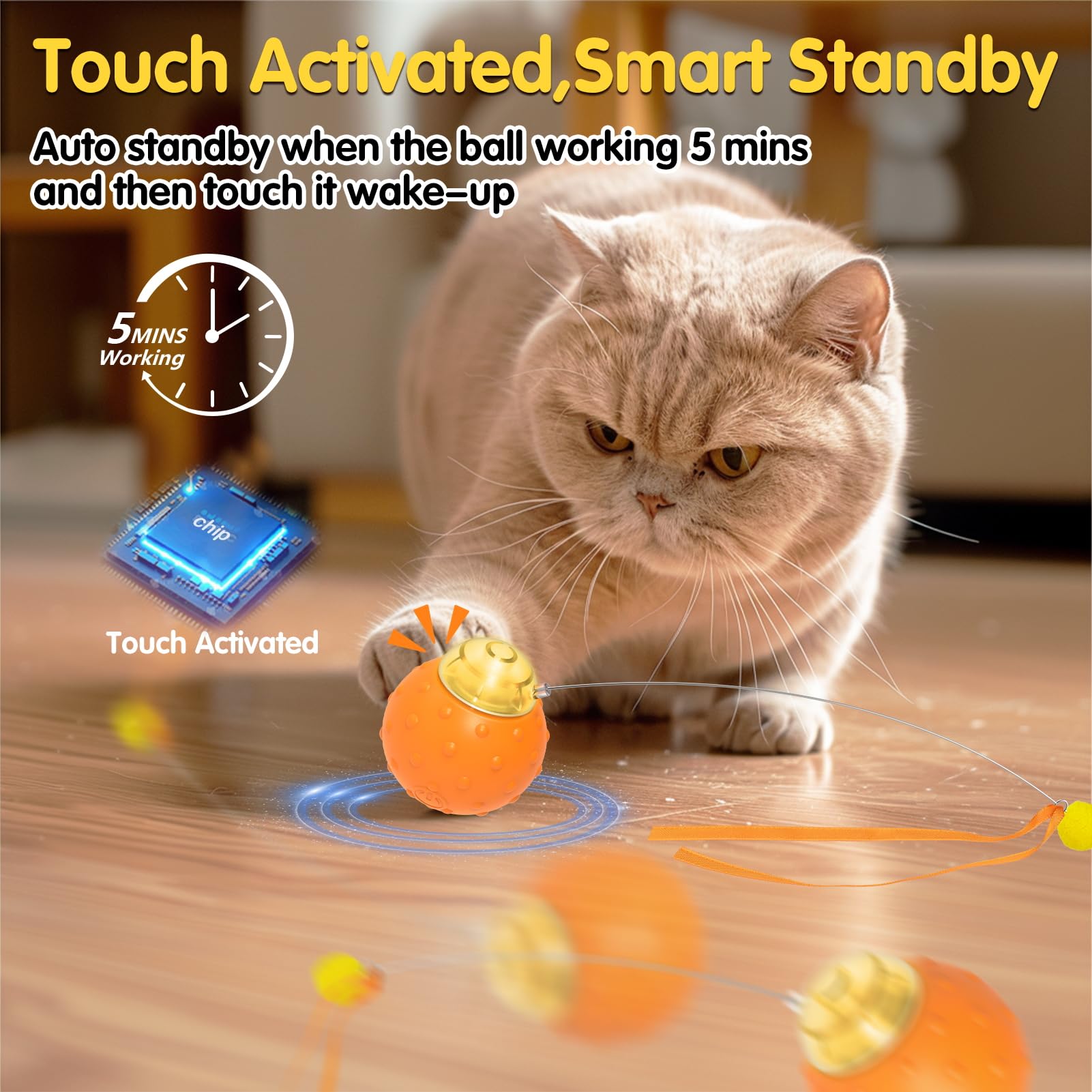 Muhhiba Interactive Cat Toys Balls, Automatic Moving Cat Toys For Indoor Cats, Self Rotating Ball With Motion Activated, Electri